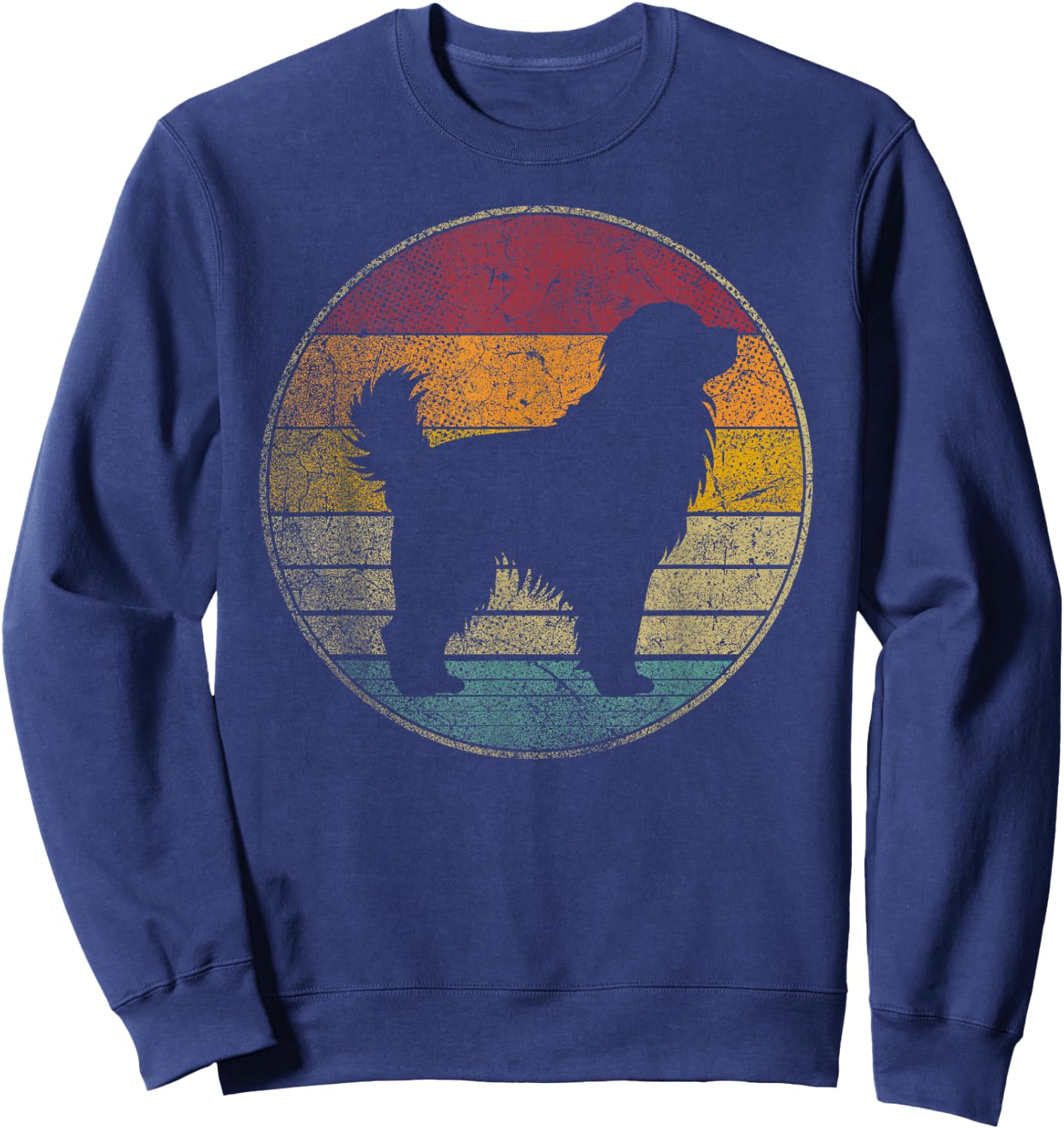 Newfoundland Dog Vintage Silhouette 70s 80s Retro Distressed Men Women Kids Sweatshirt - Sweatshirt | Navy
