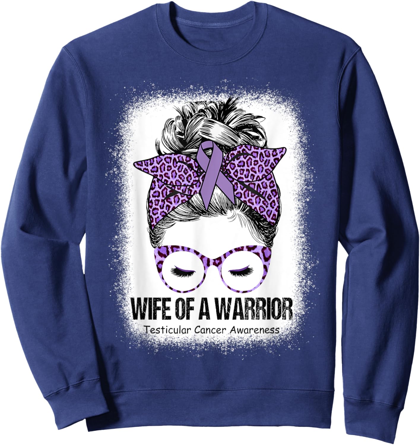 Wife of a Warrior Purple Ribbon Testicular Cancer Awareness Sweatshirt - Sweatshirt | Navy