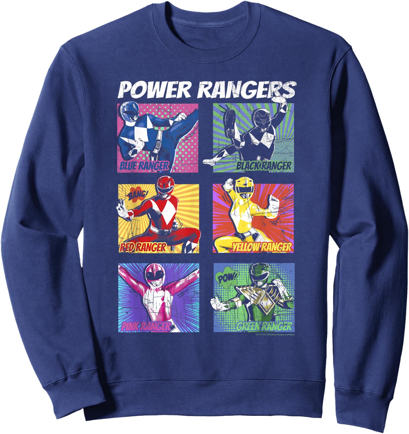 Power Rangers Group Shot Color Pop Boxed Up Comic Style Sweatshirt - Sweatshirt | Navy