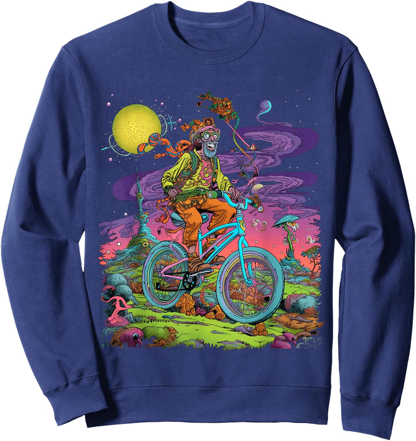 Bicycle Day Hofmann Trip | Psychedelic Comic Style Hippie Sweatshirt - Sweatshirt | Navy