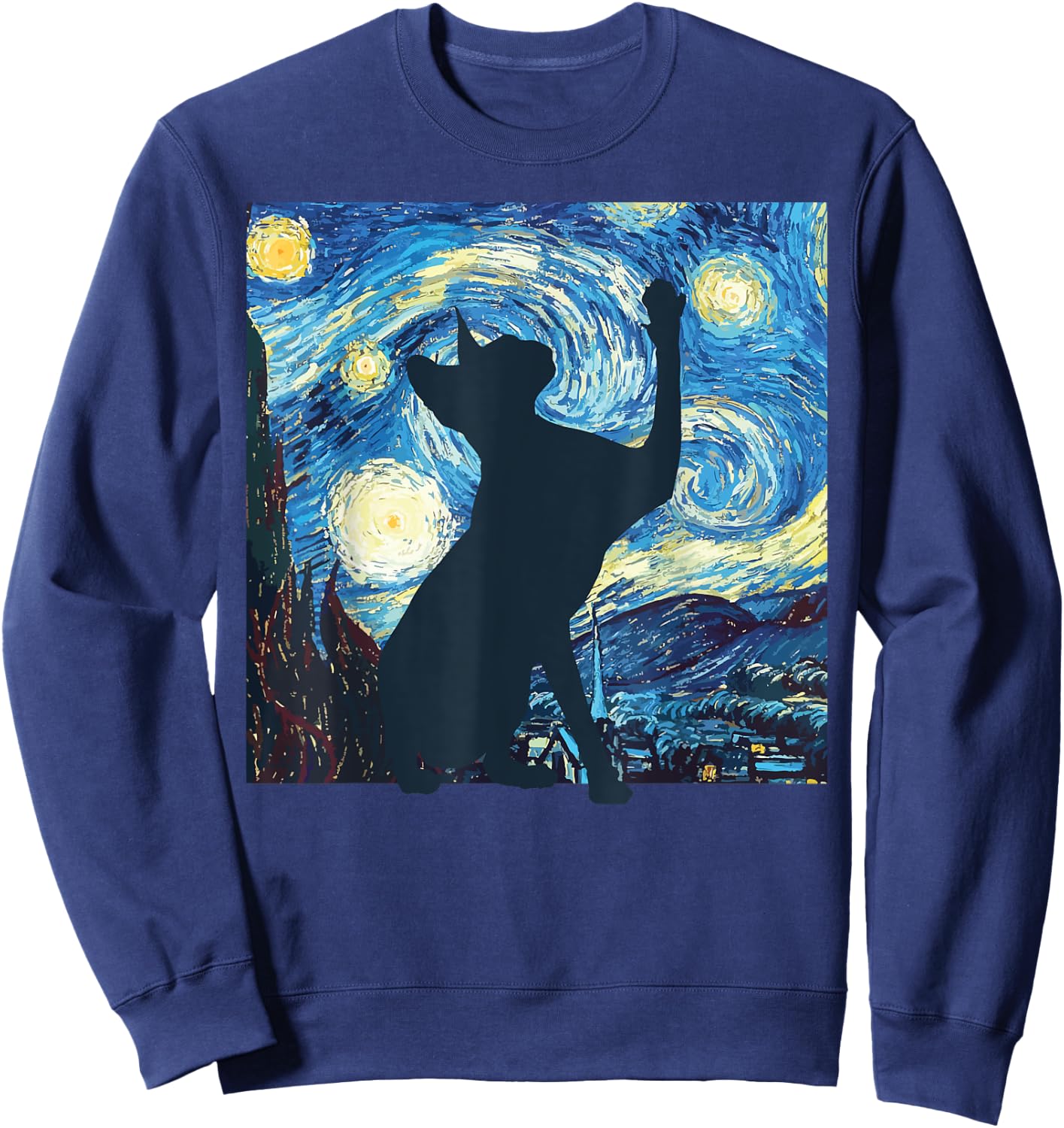 Cat Starry Night Painting Funny Painting Art Women Girls Kid Sweatshirt - Sweatshirt | Navy