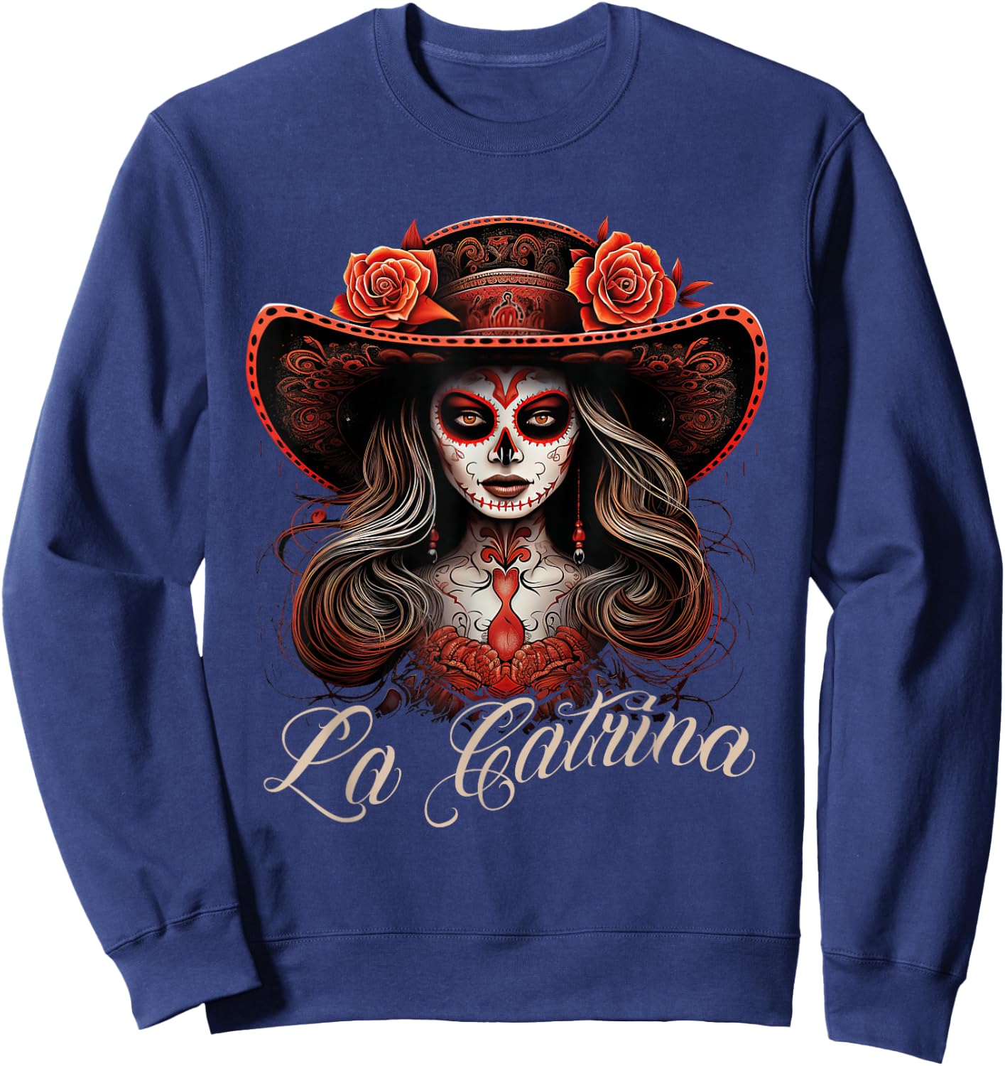 La Catrina Dress Stylish Day of the Dead Costume La Catrina Sweatshirt - Sweatshirt | Navy