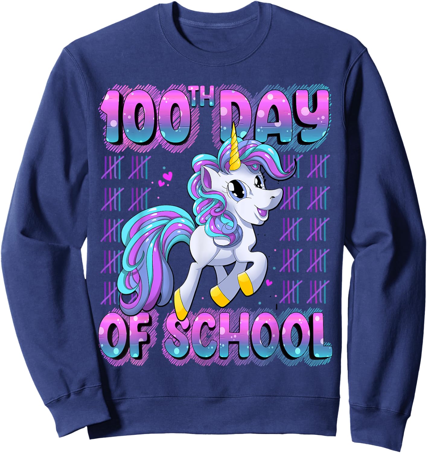100 Days Of School Shirt Unicorn 100 Days Smarter 100th Day Sweatshirt - Sweatshirt | Navy