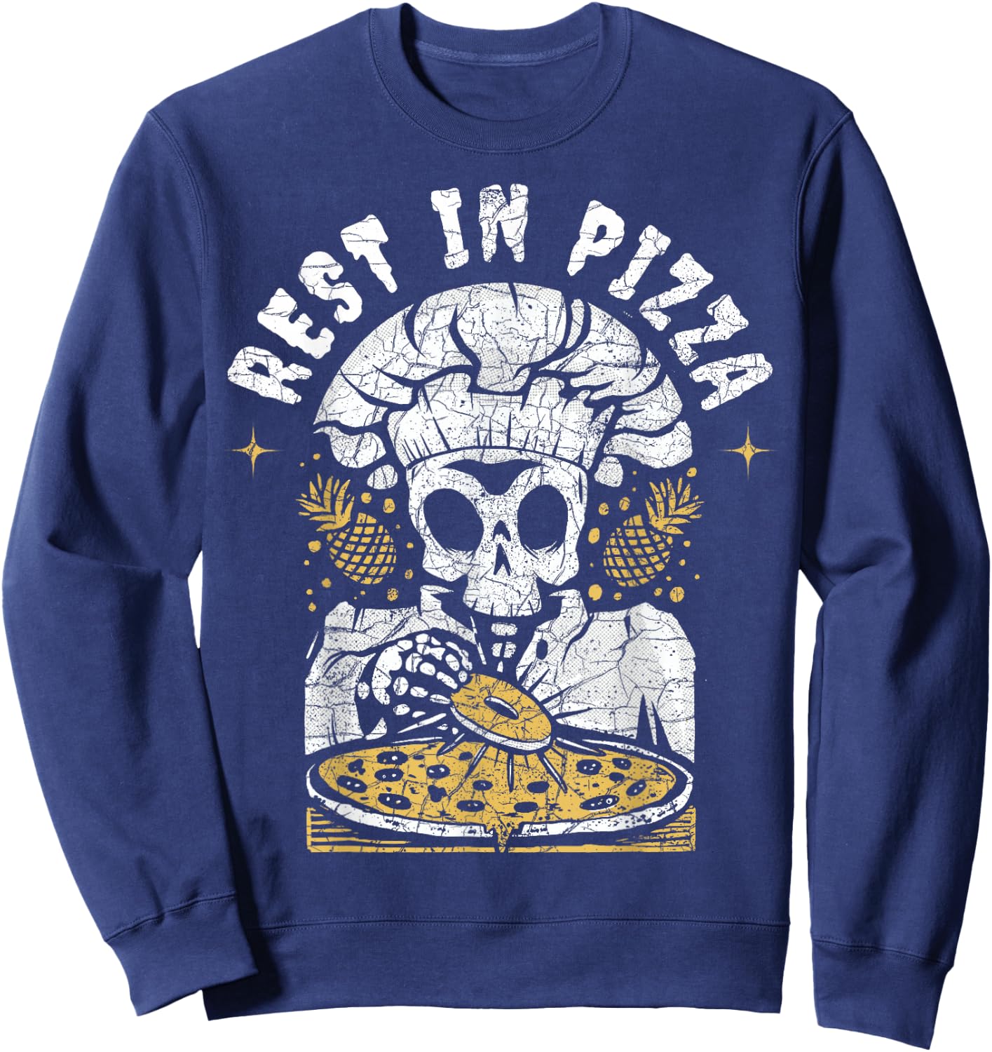 Rest In Pizza Funny Skeleton Halloween Sweatshirt - Sweatshirt | Navy