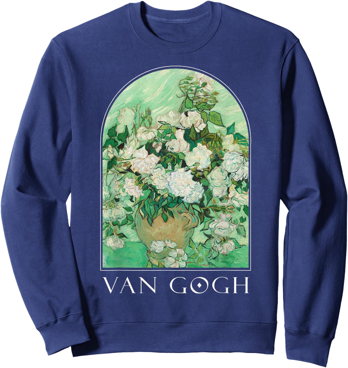 Van Gogh Vase with Pink Roses Classic Art Vintage Aesthetic Sweatshirt - Sweatshirt | Navy