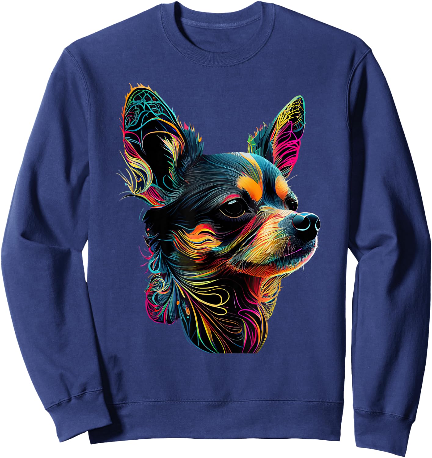 Chihuahua Dog Lover Designs -Adults Multicolor Graphic Small Chihuahua Pop Art Design Sweatshirt - Sweatshirt | Navy
