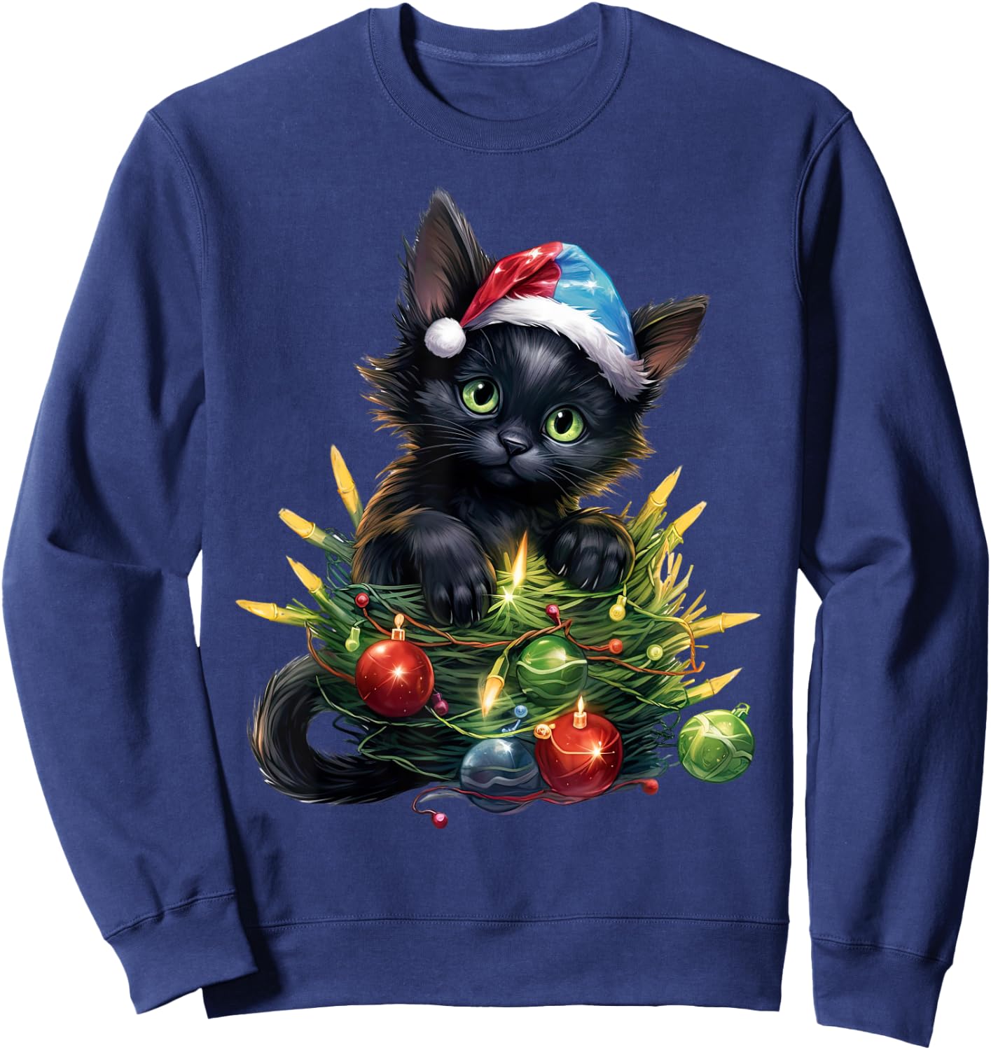 Cute Christmas Cat kittens with Santa Claus hat merry catmas Sweatshirt - Sweatshirt | Navy