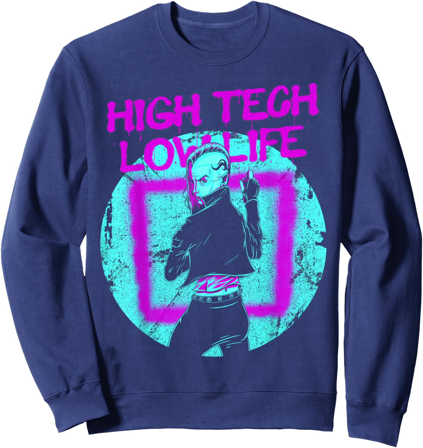 Cyberpunk High Tech Low Life Japanese Aesthetic Futuristic Sweatshirt - Sweatshirt | Navy