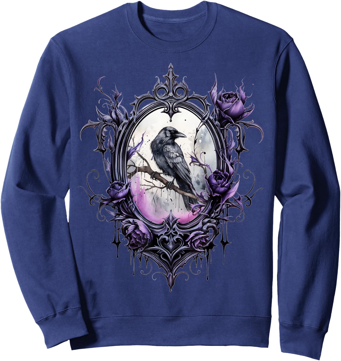 Gothic Halloween Raven Rose Purple Majestic Bird Sweatshirt - Sweatshirt | Navy