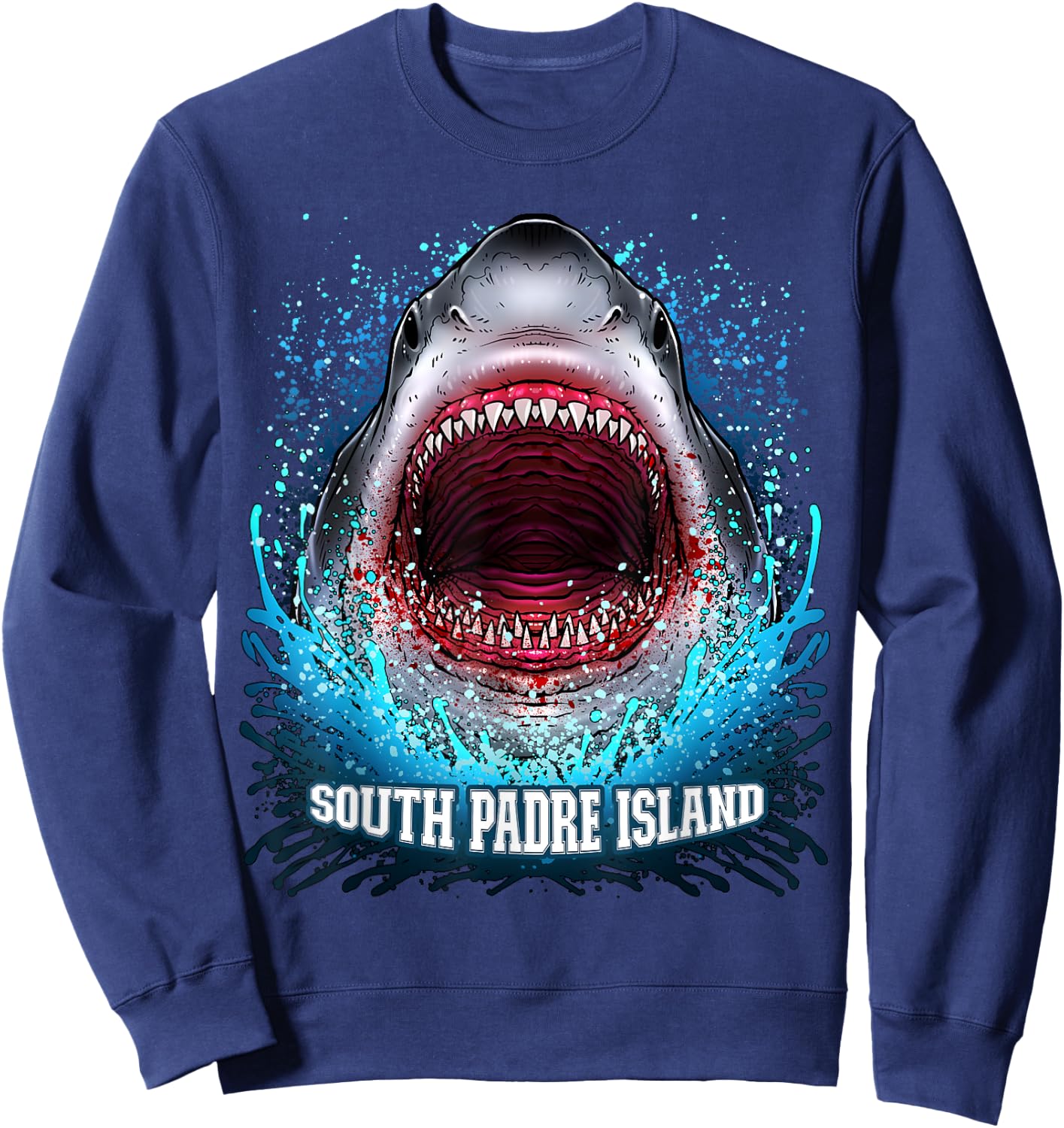 South Padre Island Texas Vacation Great White Shark Beach Sweatshirt - Sweatshirt | Navy