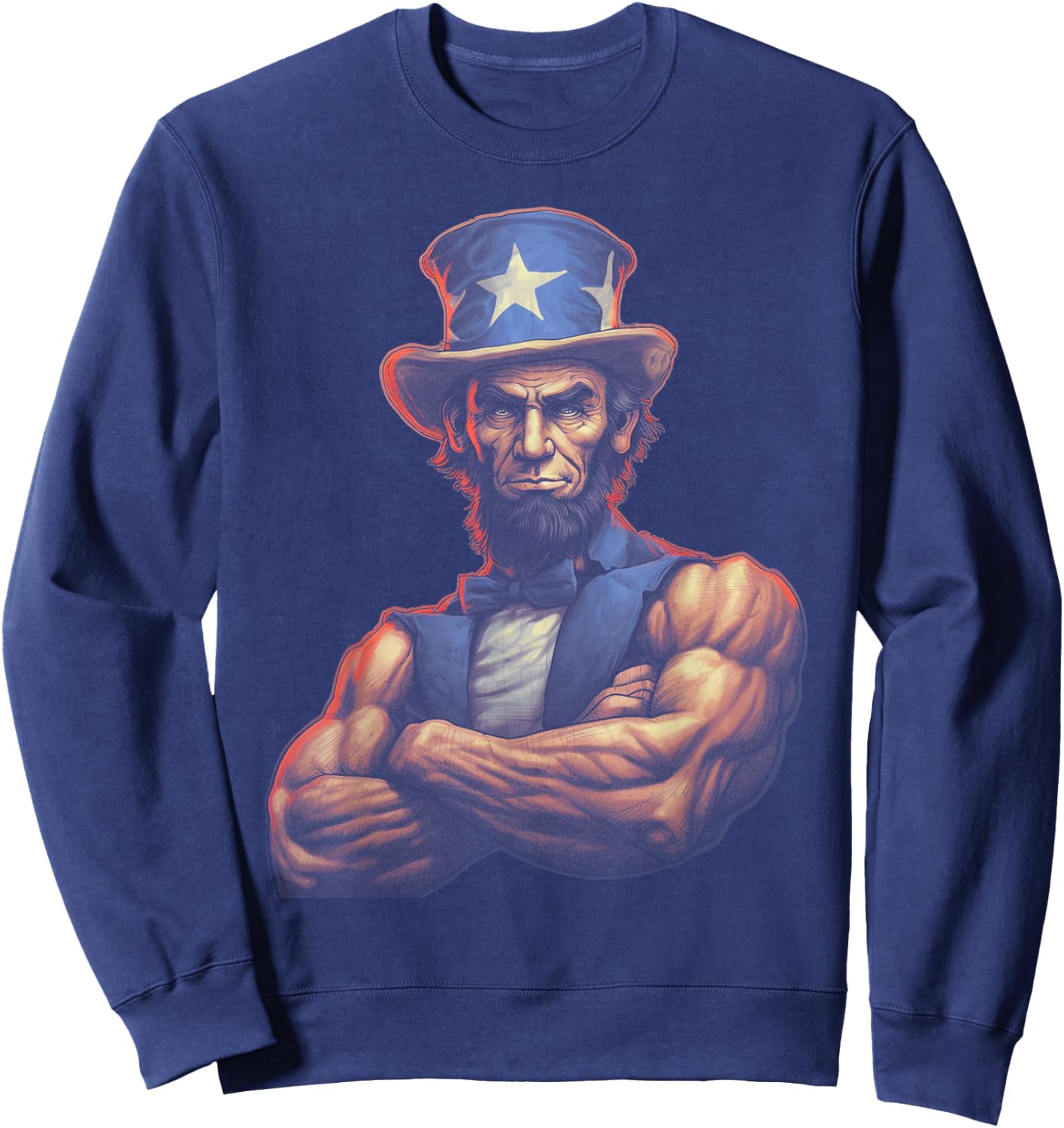 USA 4th Of July, Abraham Lincoln Funny Workout Muscles Sweatshirt - Sweatshirt | Navy