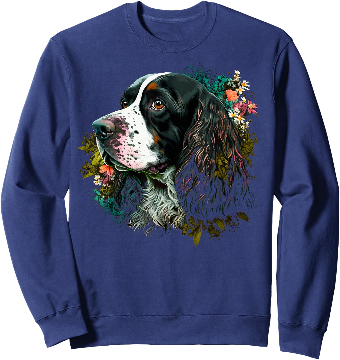 Cute Flower summer Floral English Springer Spaniel Men Women Kids Sweatshirt - Sweatshirt | Navy
