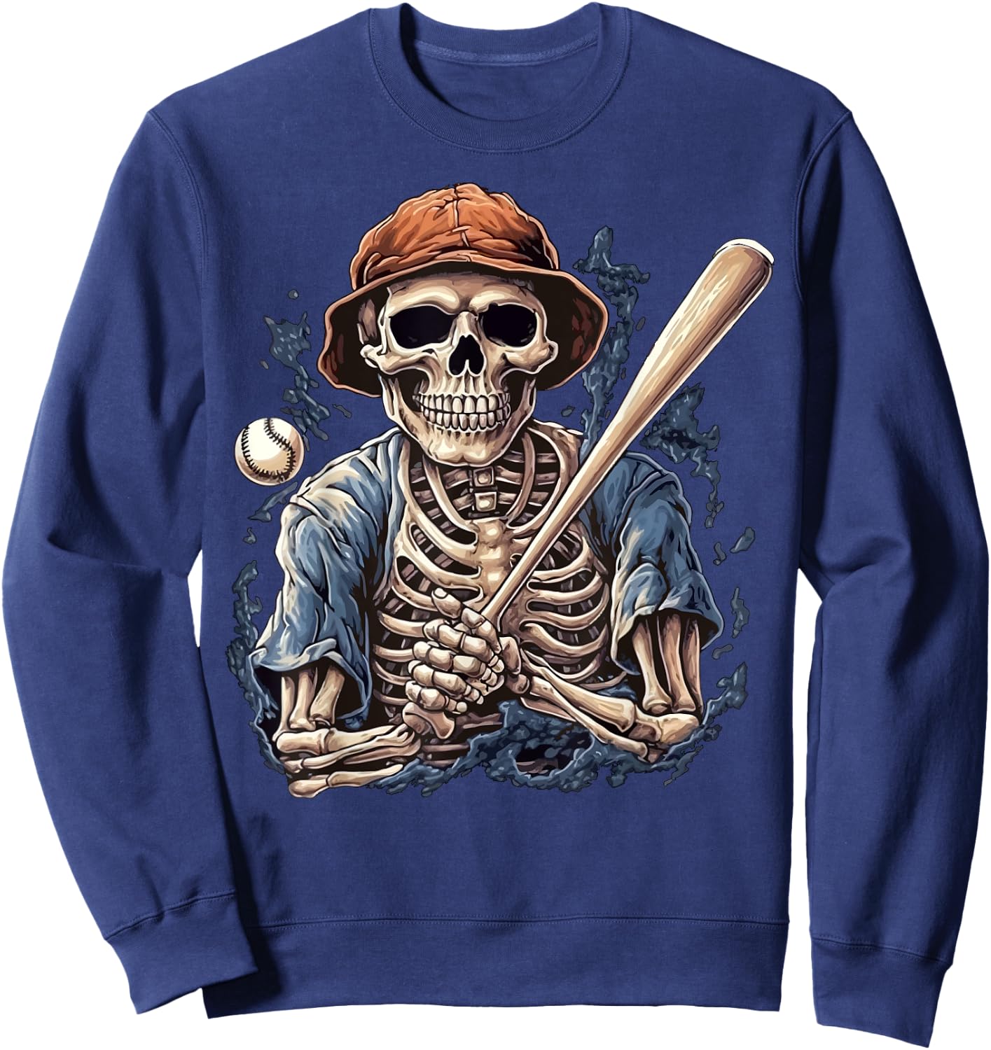 Skeleton Playing Baseball Halloween Scary Pirate Skeleton Sweatshirt - Sweatshirt | Navy