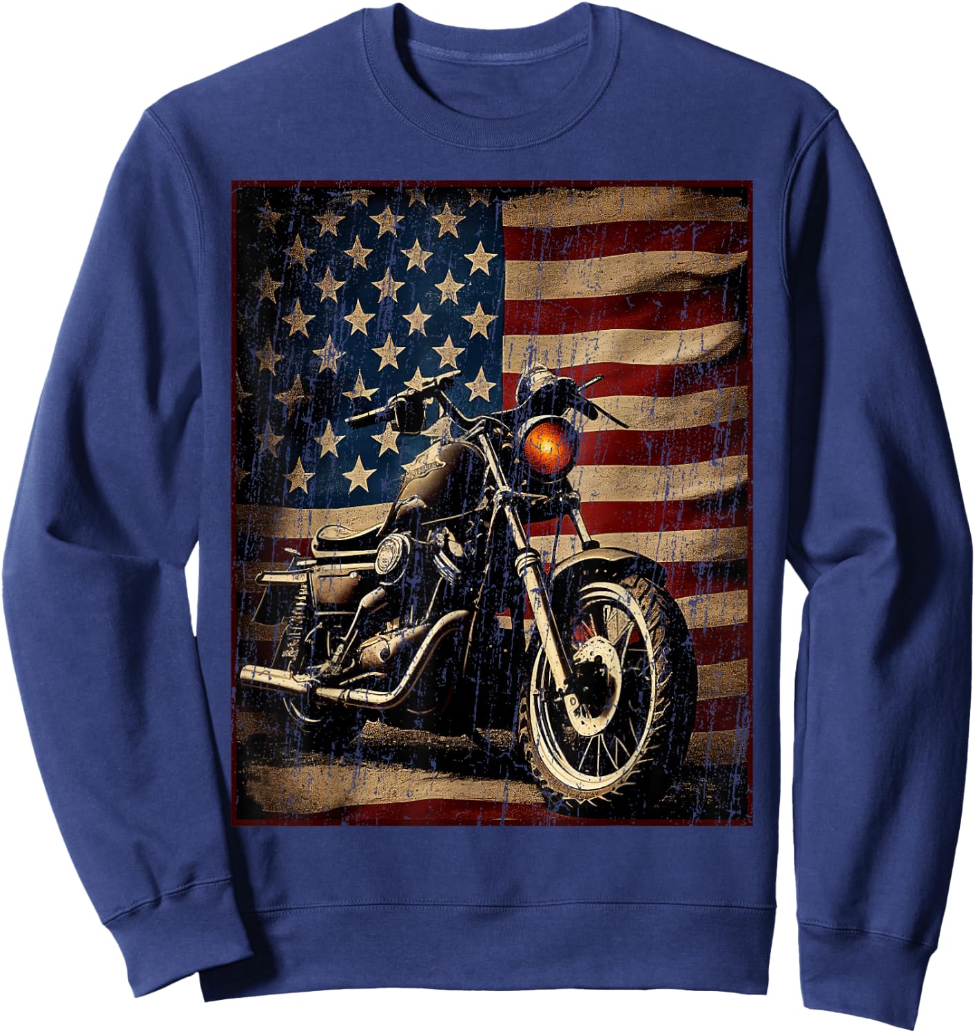 Motorcycle USA Flag Retro Biker Sweatshirt - Sweatshirt | Navy