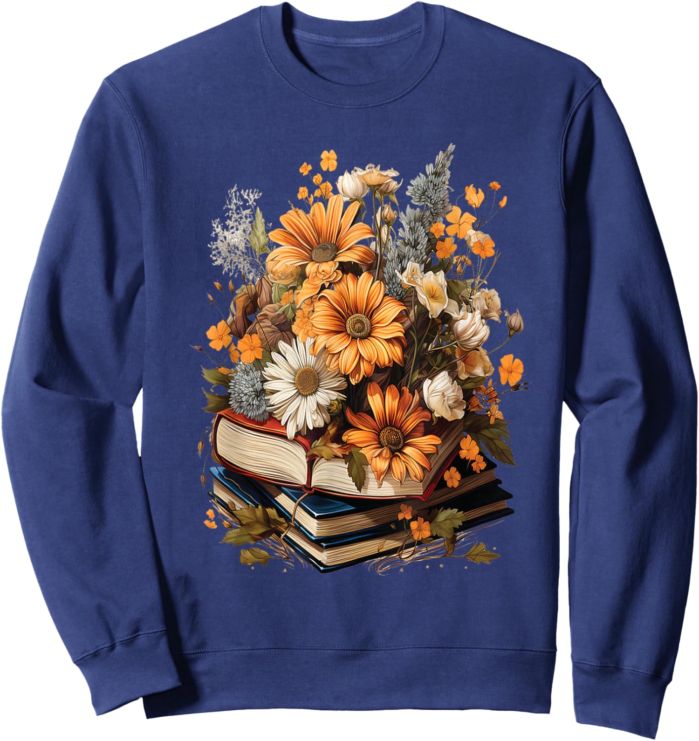 Floral Cute Graphic: Women's Vintage Wildflower Design Sweatshirt - Sweatshirt | Navy