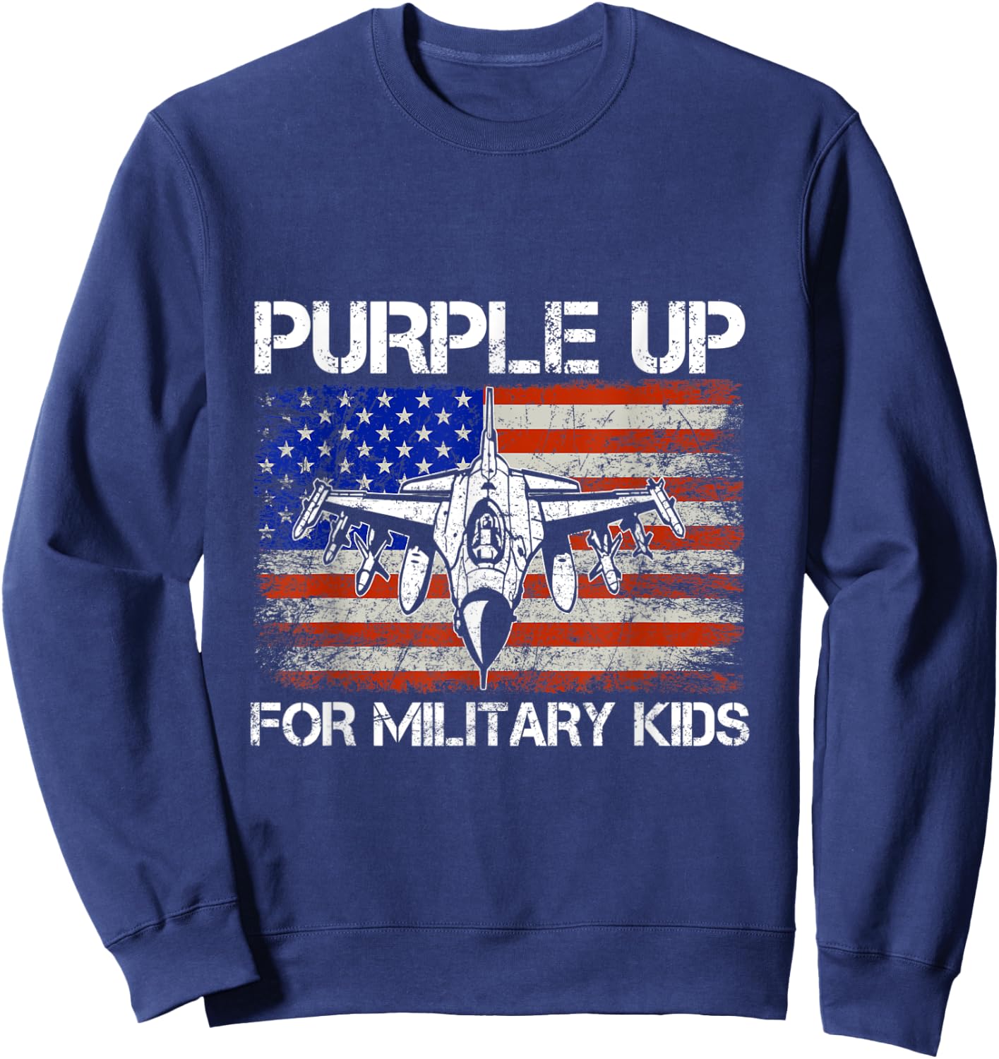 I Purple Up Month of Military Child Kids Air Force US Flag Sweatshirt - Sweatshirt | Navy