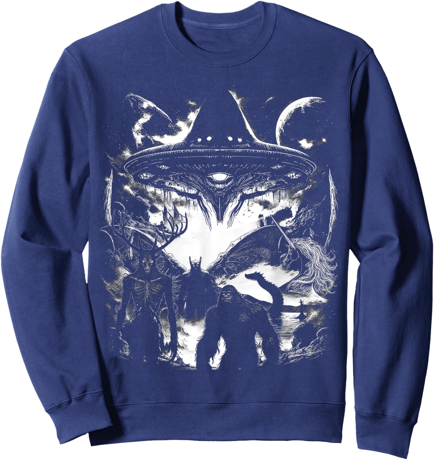 Bigfoot Loch Ness Monster Mothman Wendigo Alien Cryptid Sweatshirt - Sweatshirt | Navy