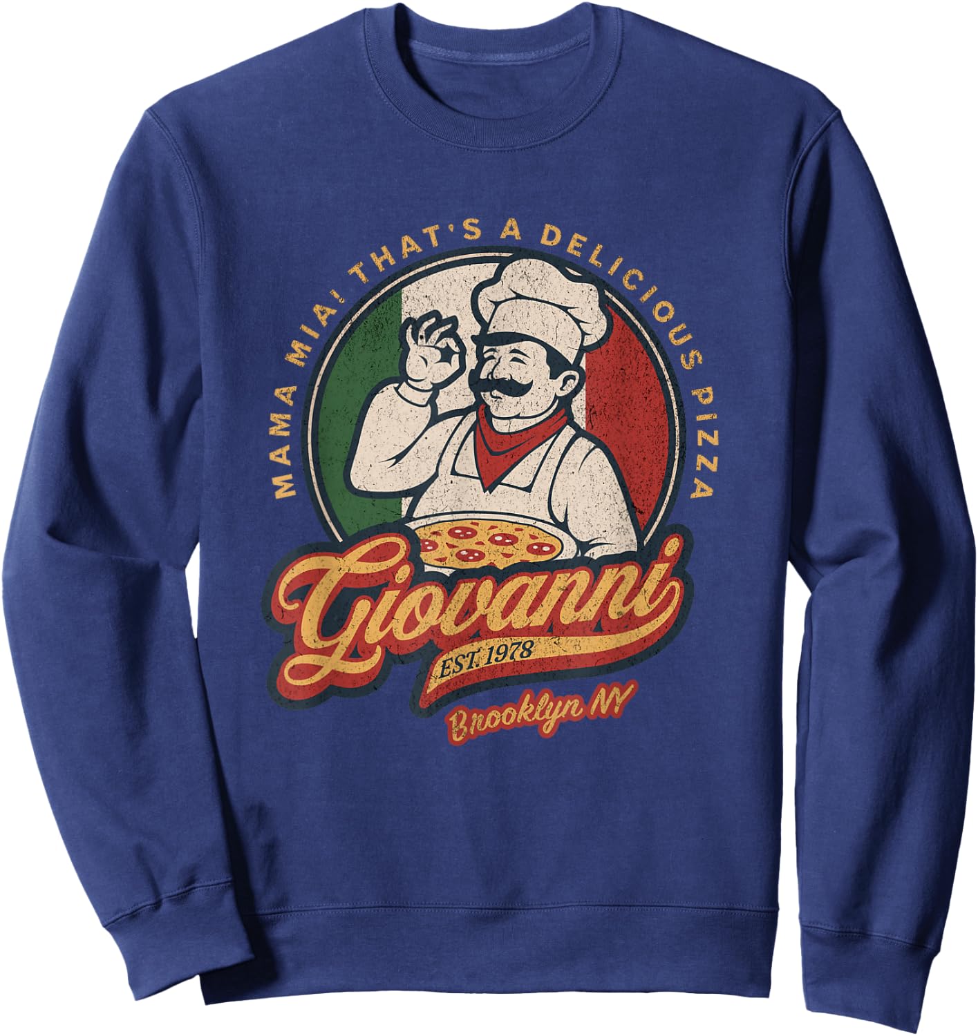 Vintage New York Pizza Retro 70s Giovanni Brooklyn NY Sweatshirt - Sweatshirt | Navy