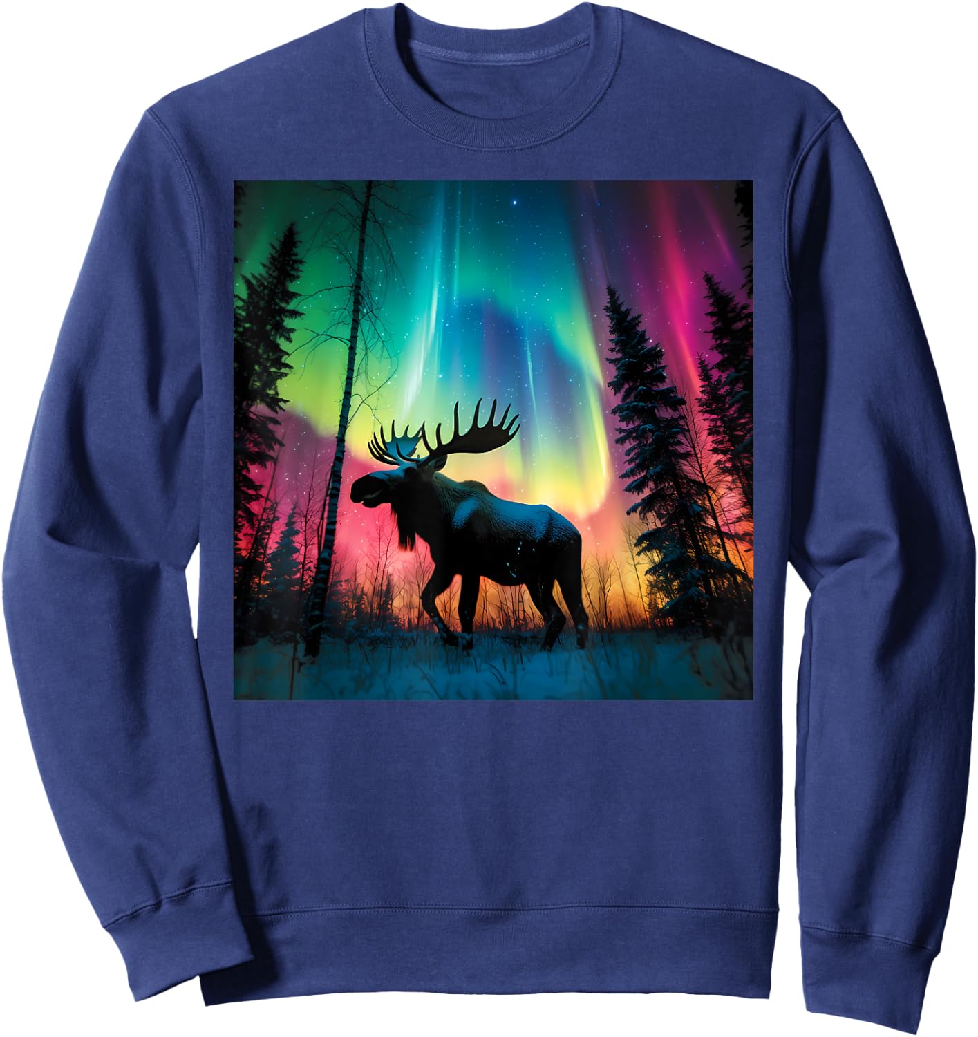 Minnesota Northern Lights Moose Family Winter Camping Trip Sweatshirt - Sweatshirt | Navy
