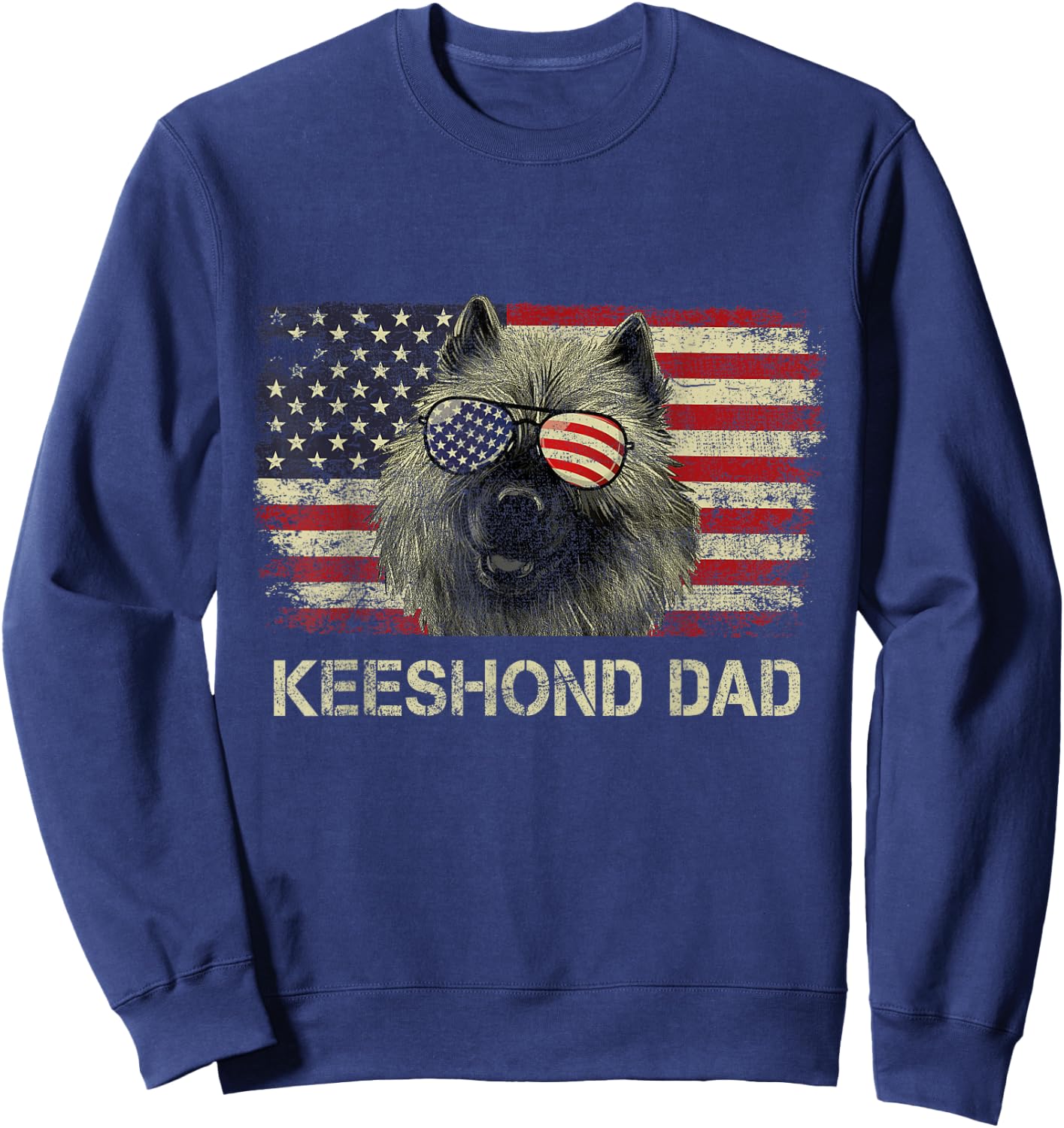 Keeshond Dad Dog Lovers American Flag 4th Of July Sweatshirt - Sweatshirt | Navy