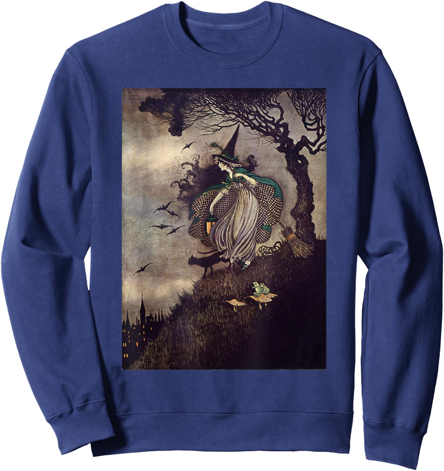 Little Young Witch By Ida Rentoul Outhwaite Black Cat Town Sweatshirt - Sweatshirt | Navy