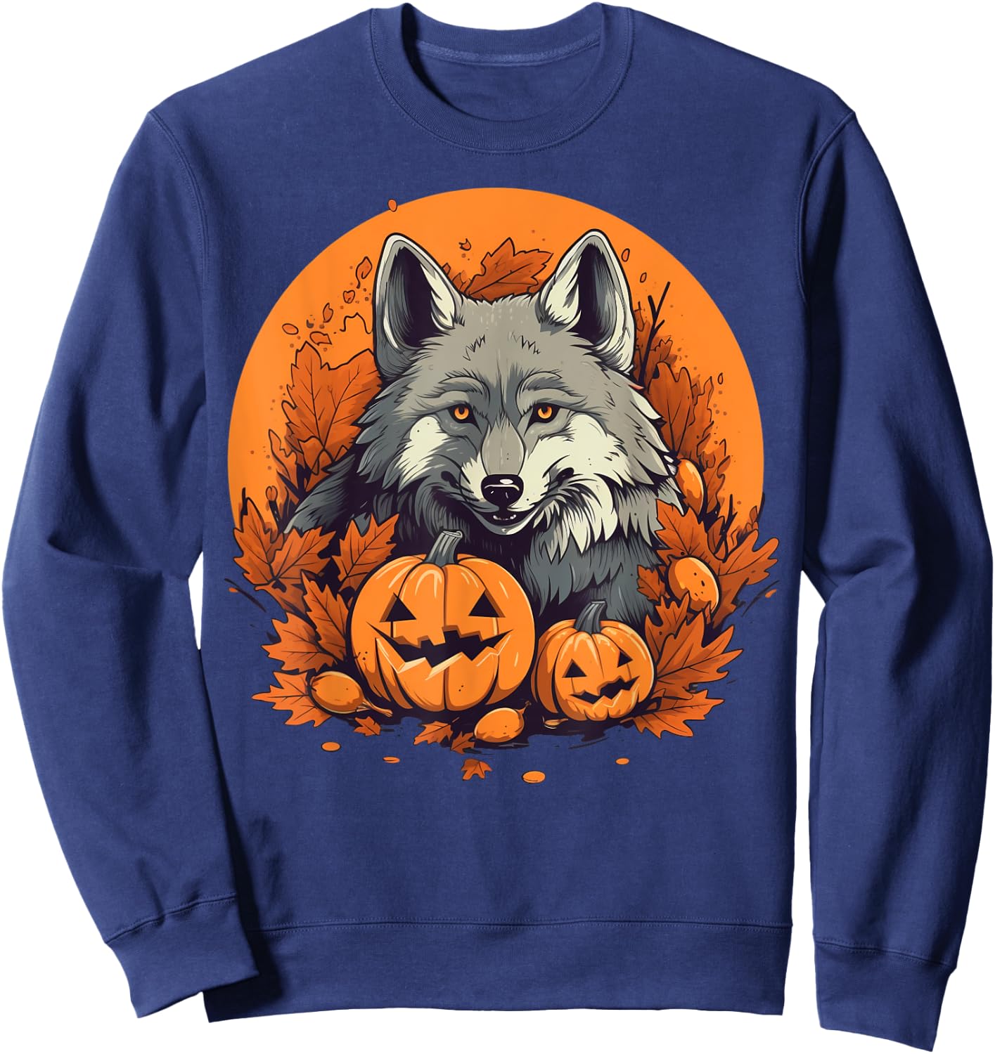 Pumpkin Wolf costume on Wolf Halloween Sweatshirt - Sweatshirt | Navy
