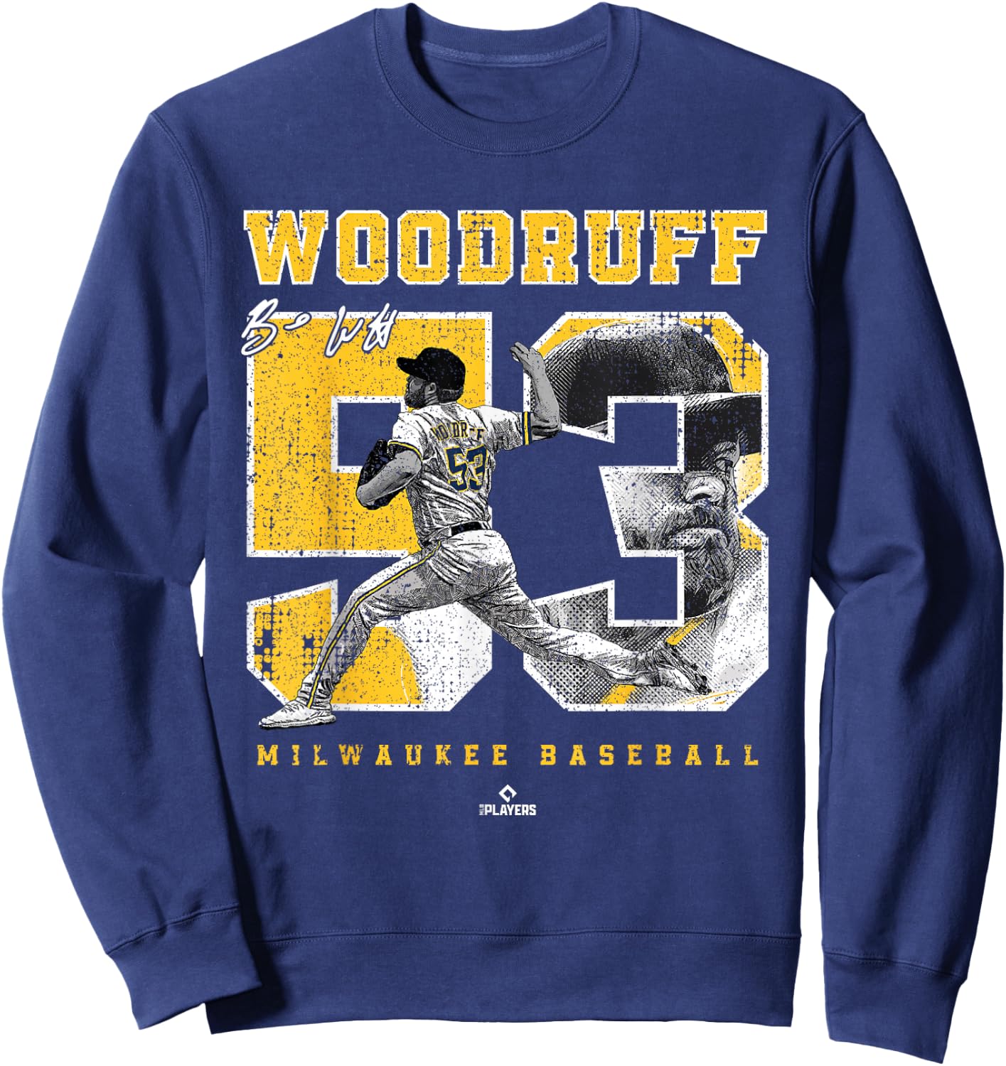 Number and Portrait Brandon Woodruff Milwaukee MLBPA Sweatshirt - Sweatshirt | Navy