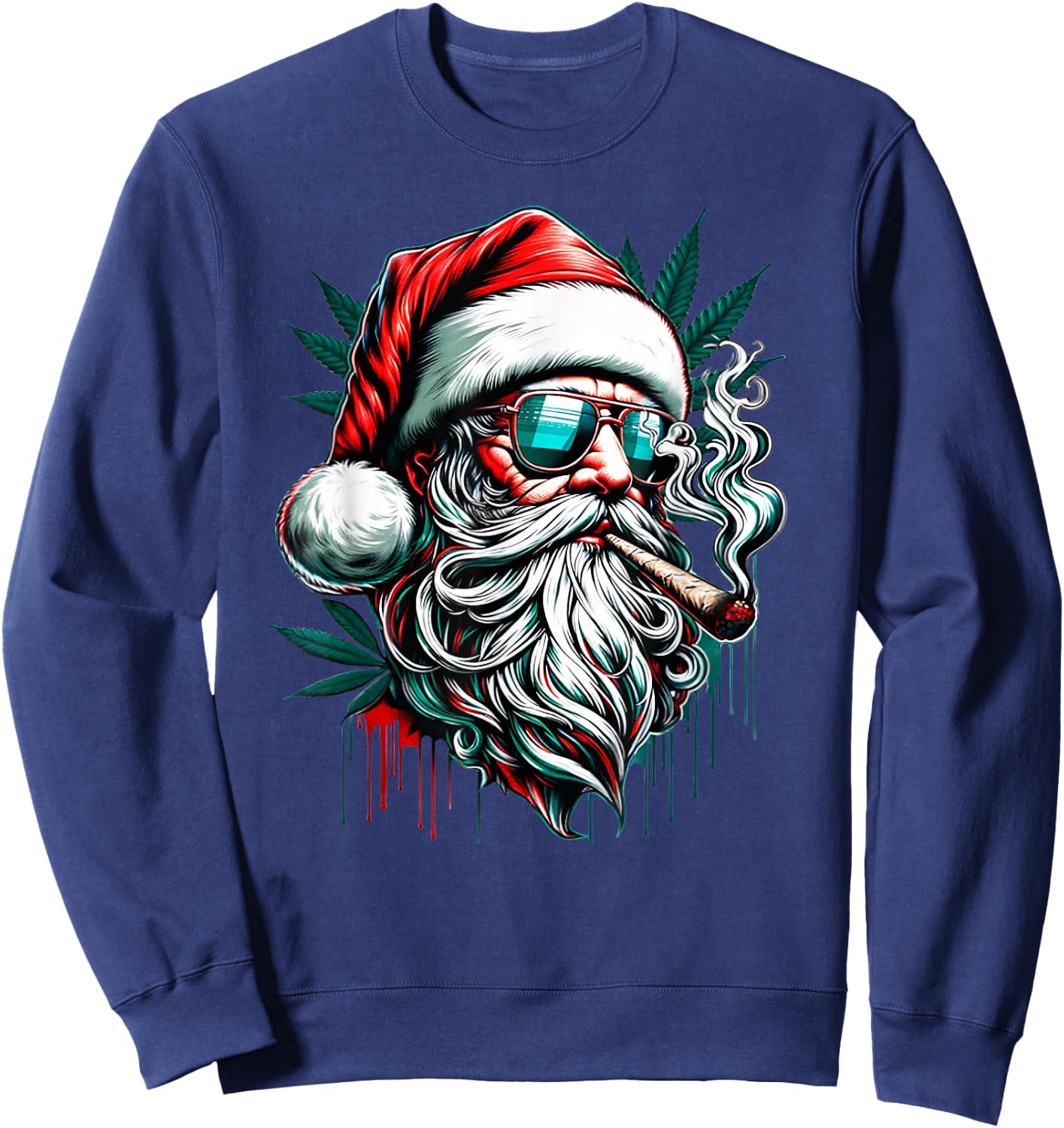 Cool Santa Claus Smoking Weed Marijuana 420 Christmas Sweatshirt - Sweatshirt | Navy