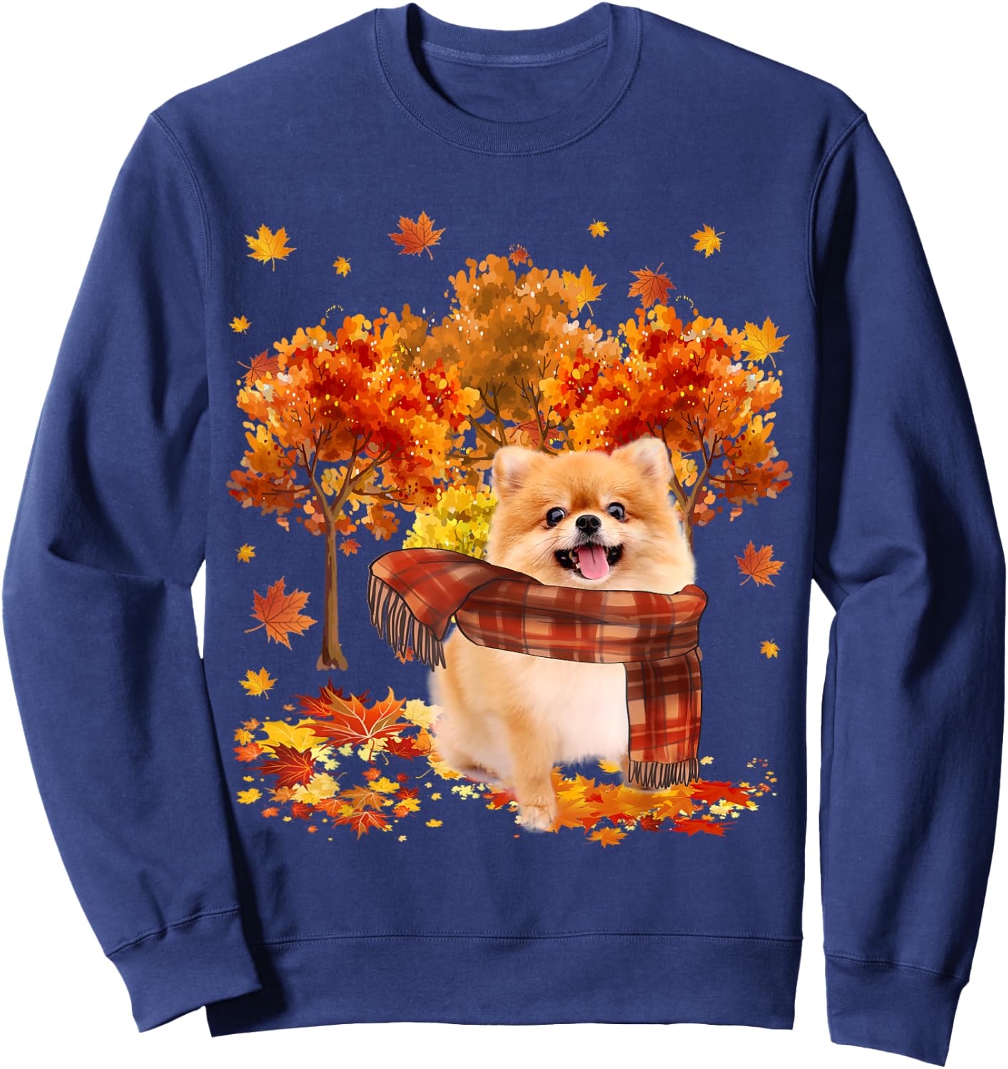 It's Fall Y'all Cute Pomeranian Autumn Tree Fall Leaves Sweatshirt - Sweatshirt | Navy