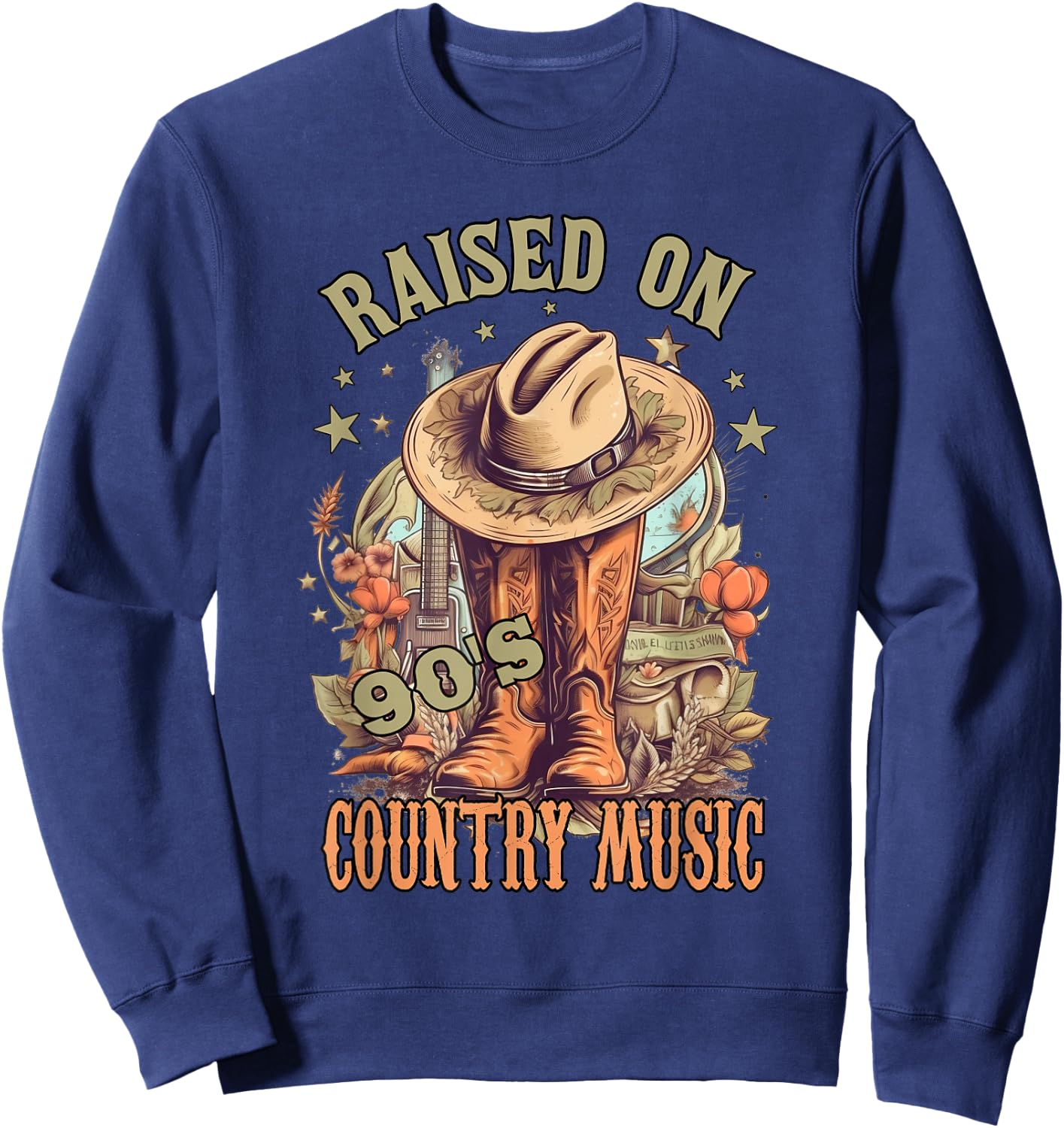 Vintage Western Music Raised on 90’s Country Music Sweatshirt - Sweatshirt | Navy