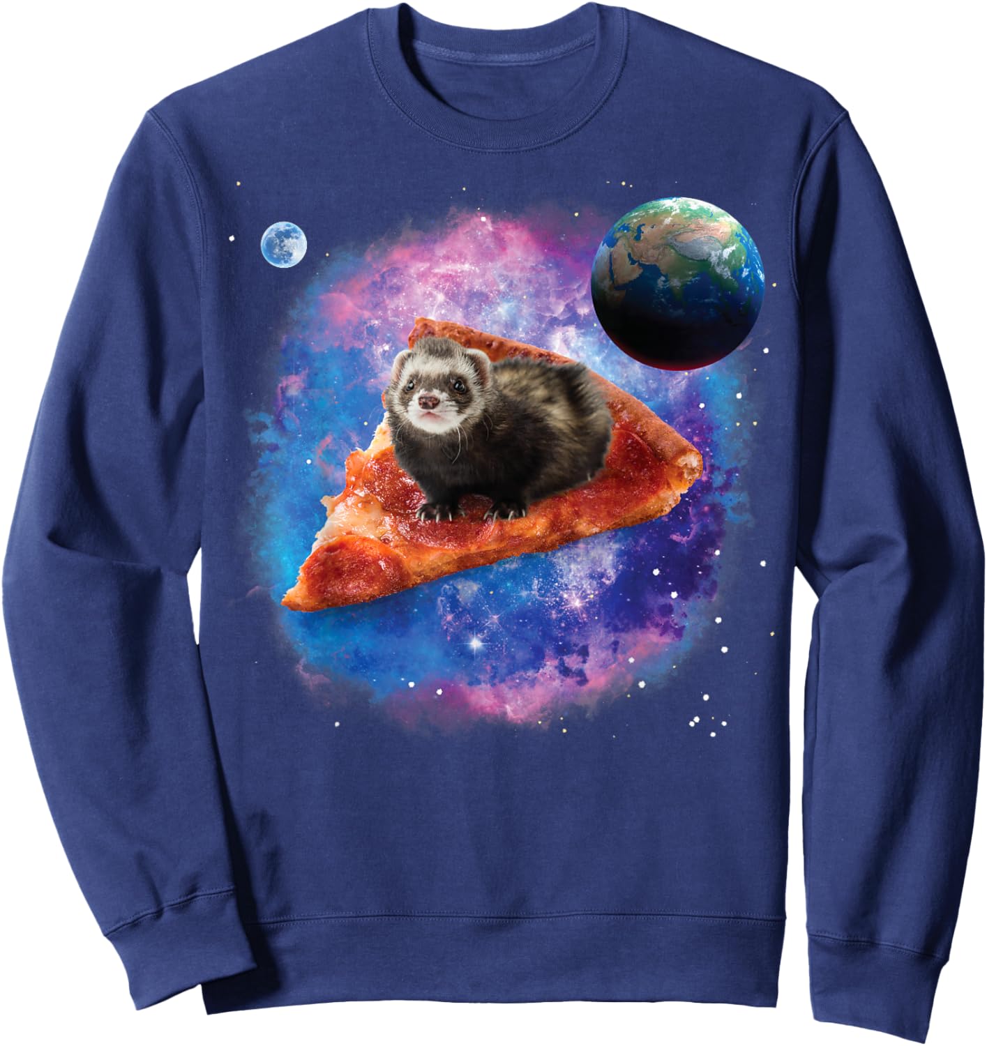 Funny Ferret on a Pizza in Space Ferret Sweatshirt - Sweatshirt | Navy