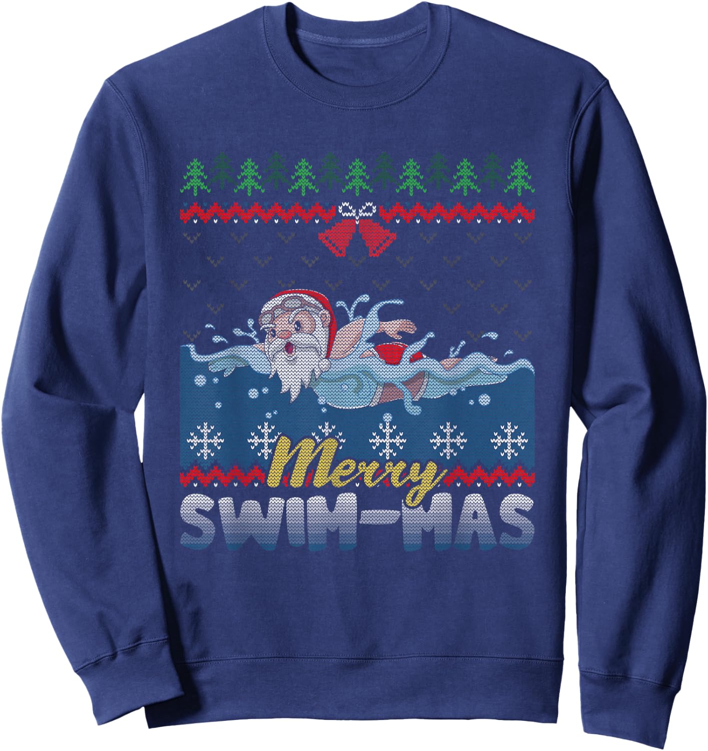 Merry Swim-Mas Santa Claus Swimming Ugly Christmas Sweater Sweatshirt - Sweatshirt | Navy