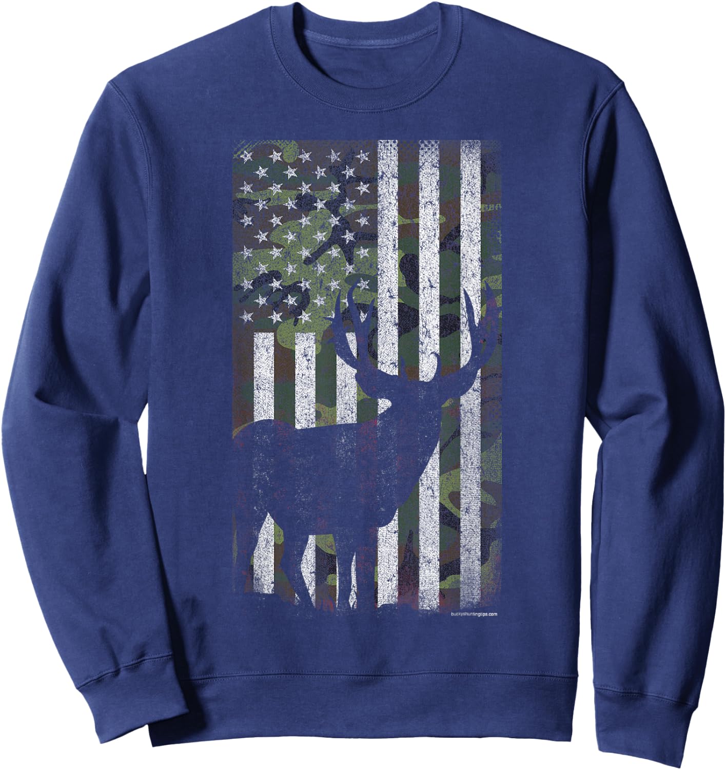 Deer Hunting Mule Deer Buck Camo US Flag - American Retro Sweatshirt - Sweatshirt | Navy