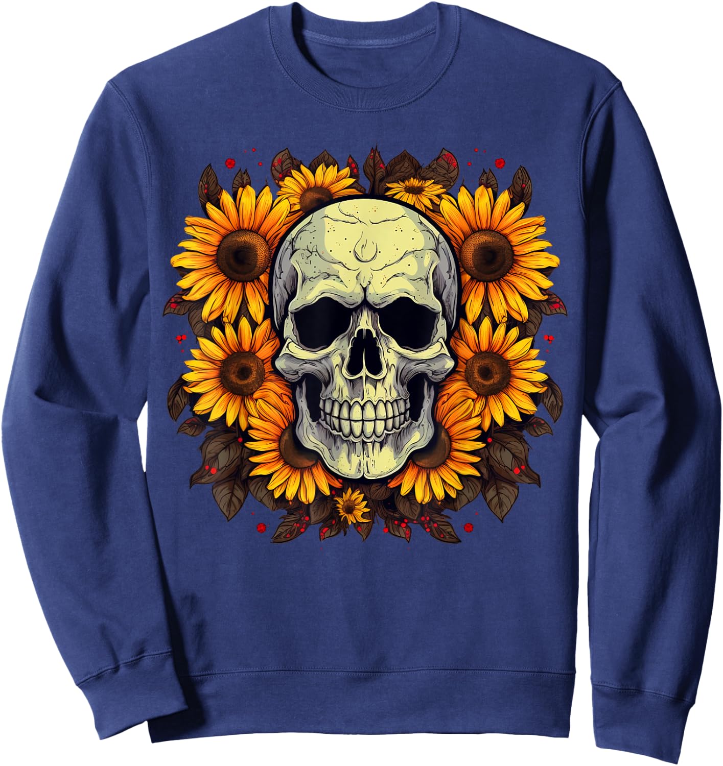 Floral Sugar Skull with Sunflowers Sweatshirt - Sweatshirt | Navy