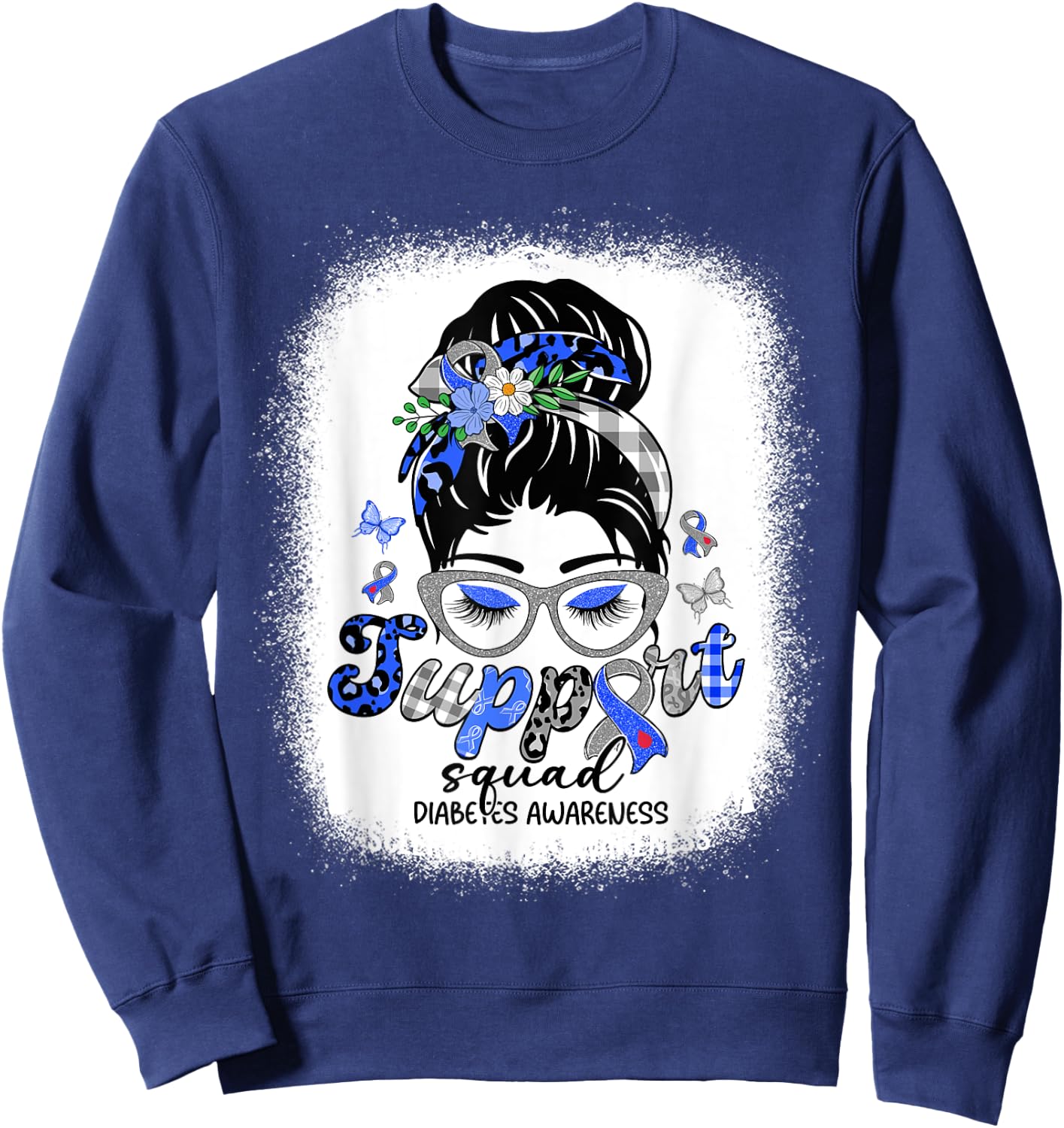 Support Squad Messy Bun Women Diabetes Awareness Sweatshirt - Sweatshirt | Navy
