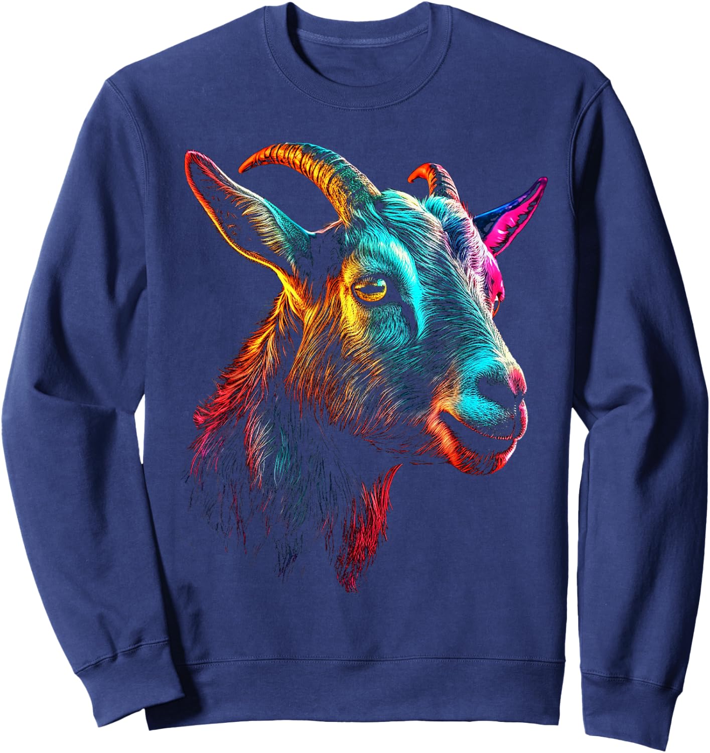 Goat Colorful Artwork | Animal Motif Goat Sweatshirt - Sweatshirt | Navy