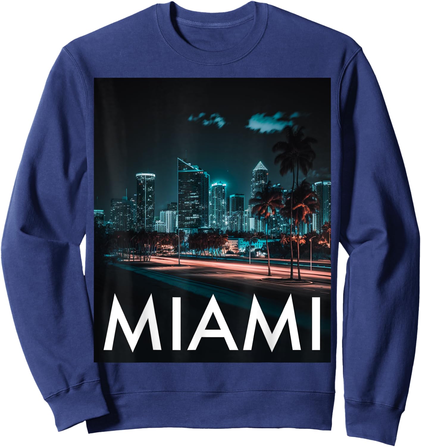Miami Skyline Nightlife Sweatshirt - Sweatshirt | Navy