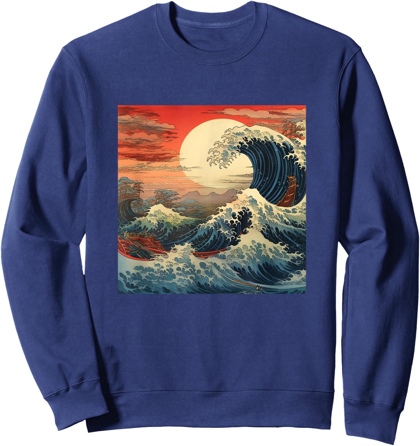 Vintage Japanese Art Cherry Blossoms Japan Woodblock Sweatshirt - Sweatshirt | Navy