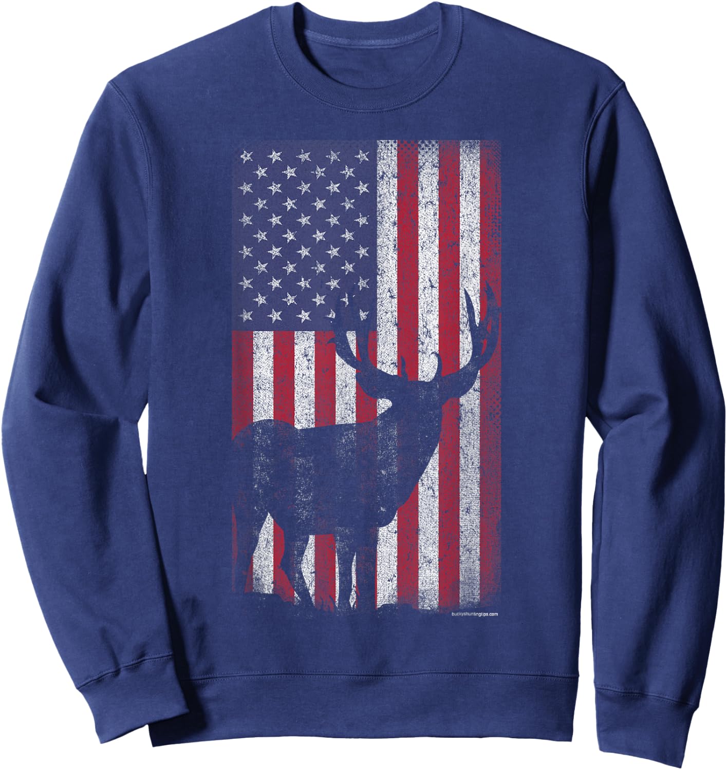 Deer Hunting Mule Deer Buck US Flag - American Retro Sweatshirt - Sweatshirt | Navy