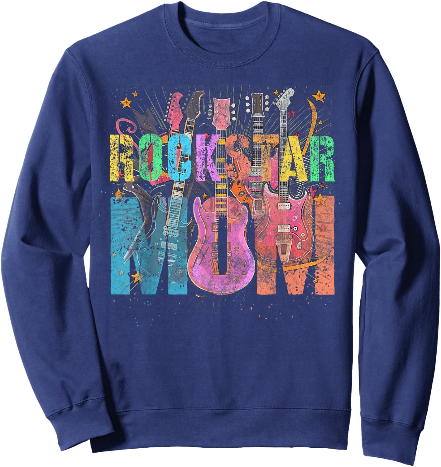 Vintage ROCKSTAR MOM Rockin' Mama Birthday Mommy Squad Sweatshirt - Sweatshirt | Navy