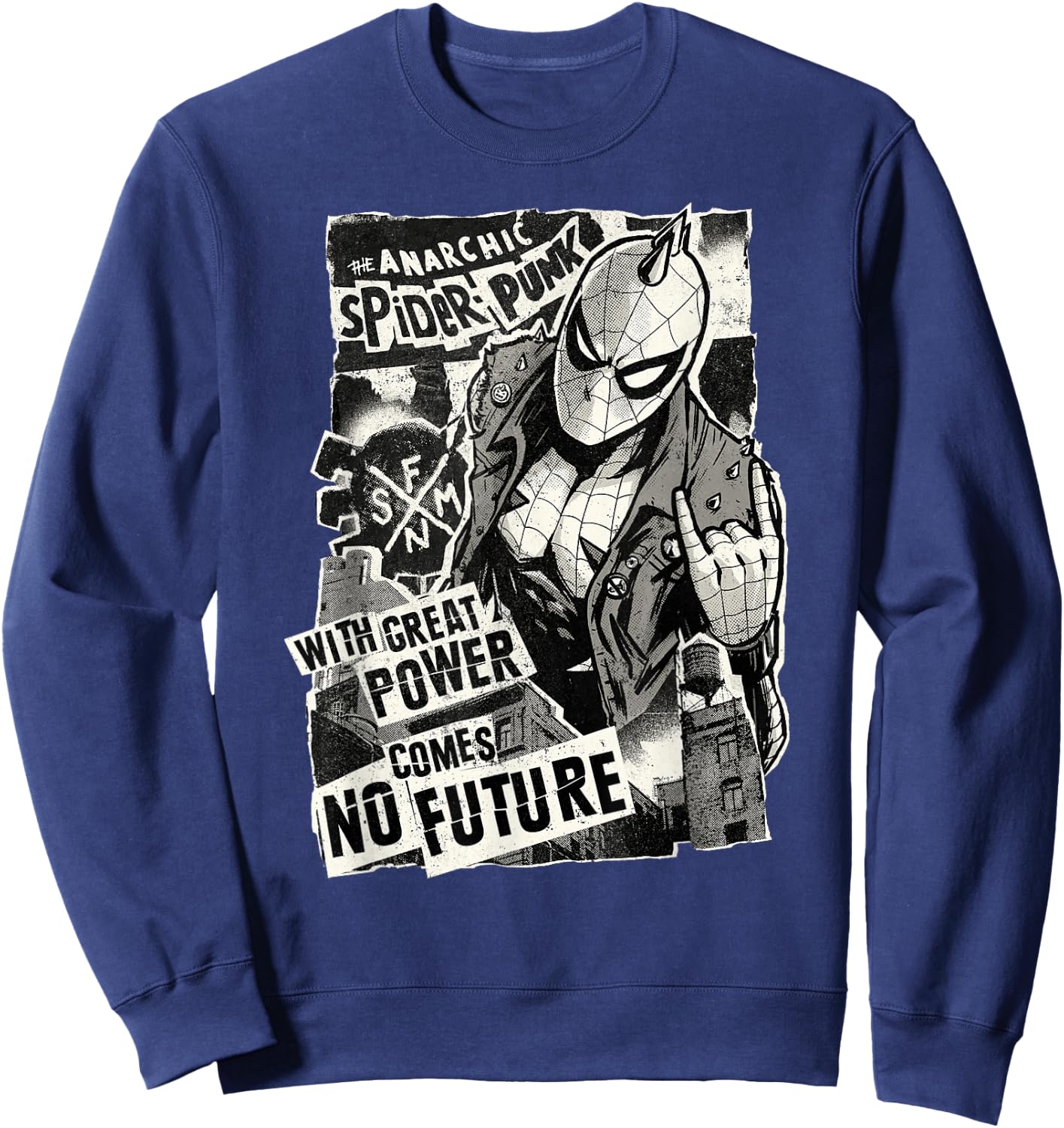 Marvel Spider-Man Anarchic Spider-Punk with Great Power Small Sweatshirt - Sweatshirt | Navy