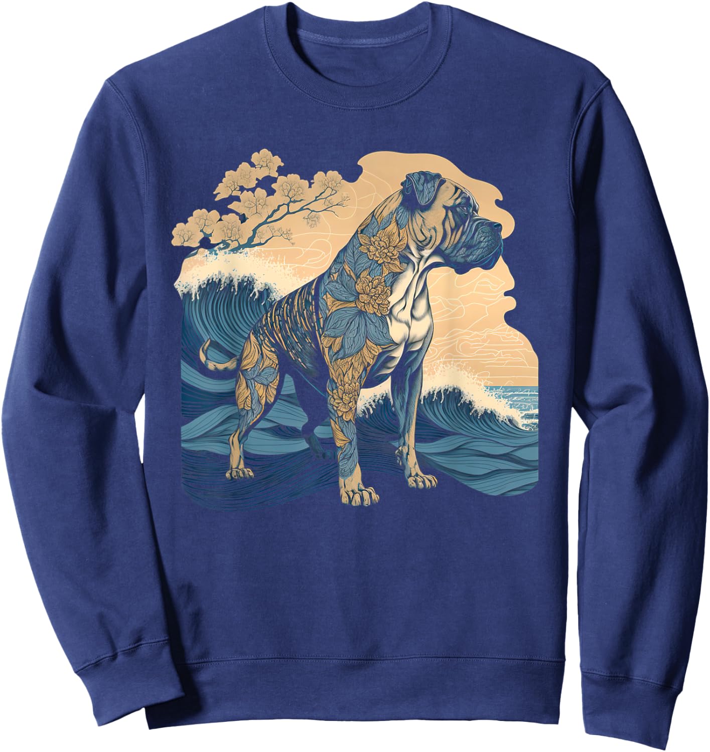 Surrealism Japanese Painting Presa Canario dog Women Kids Sweatshirt - Sweatshirt | Navy