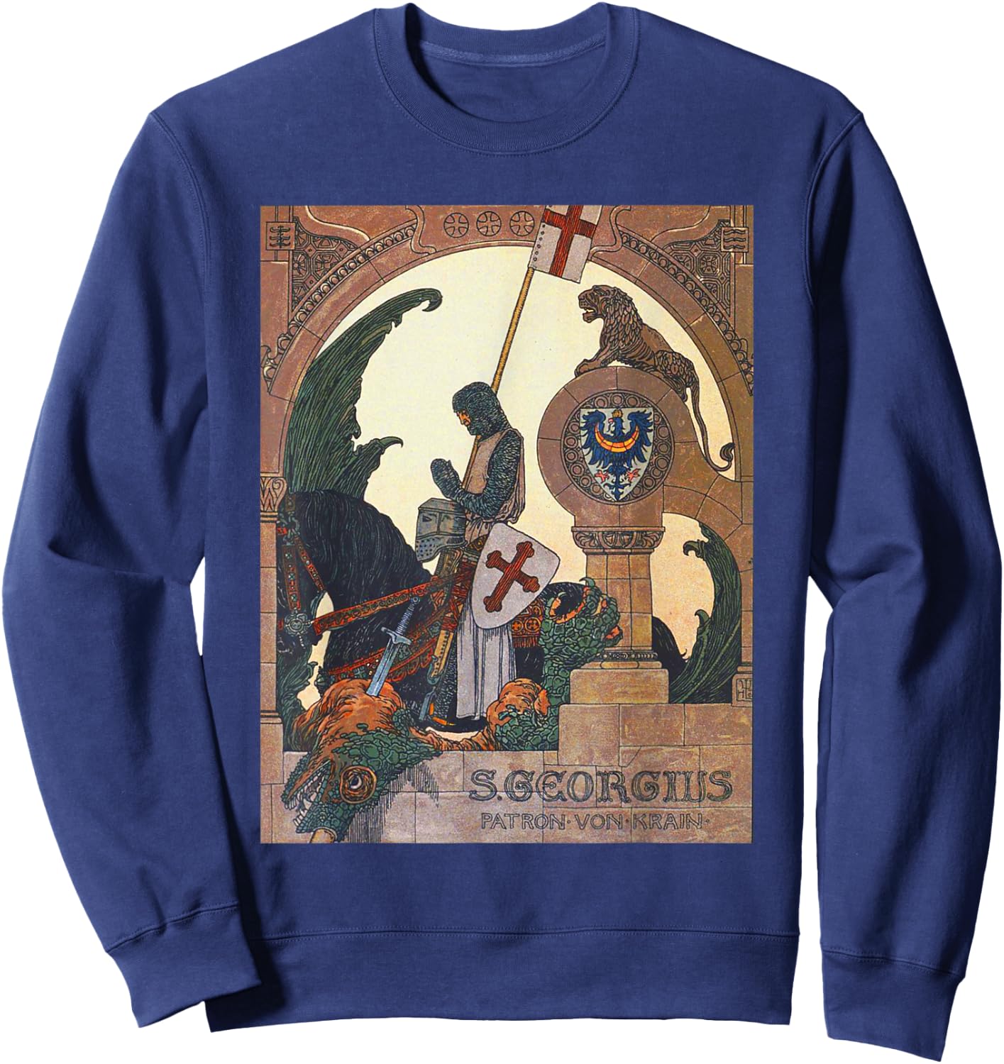St George Praying After Slaying The Dragon - Heinrich Lefler Sweatshirt - Sweatshirt | Navy