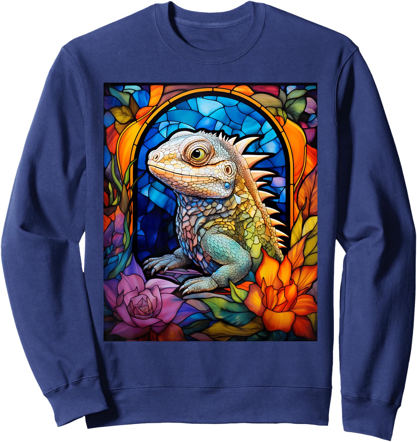 Stained Glass Style Tuatara Sweatshirt - Sweatshirt | Navy