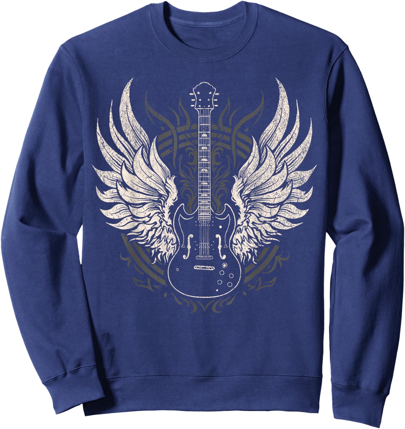 Rock & Roll Music Lover Guitar with Wings Retro Vintage Sweatshirt - Sweatshirt | Navy
