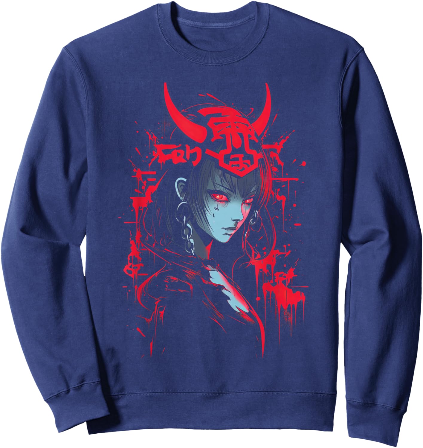 Anime Goth Girl Japanese Aesthetic Grunge Horror Sweatshirt - Sweatshirt | Navy