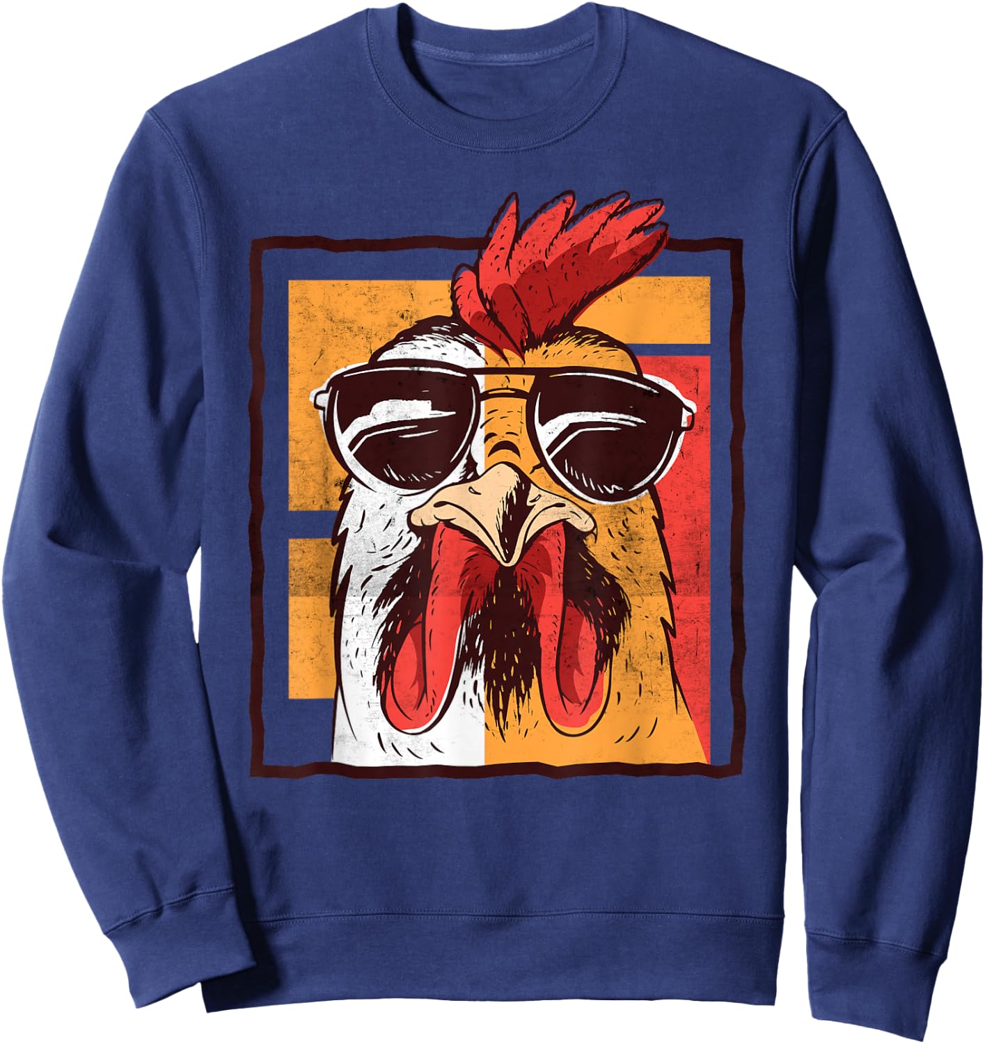Retro Vintage Chicken Cool Rooster Wearing Sunglasses Sweatshirt - Sweatshirt | Navy