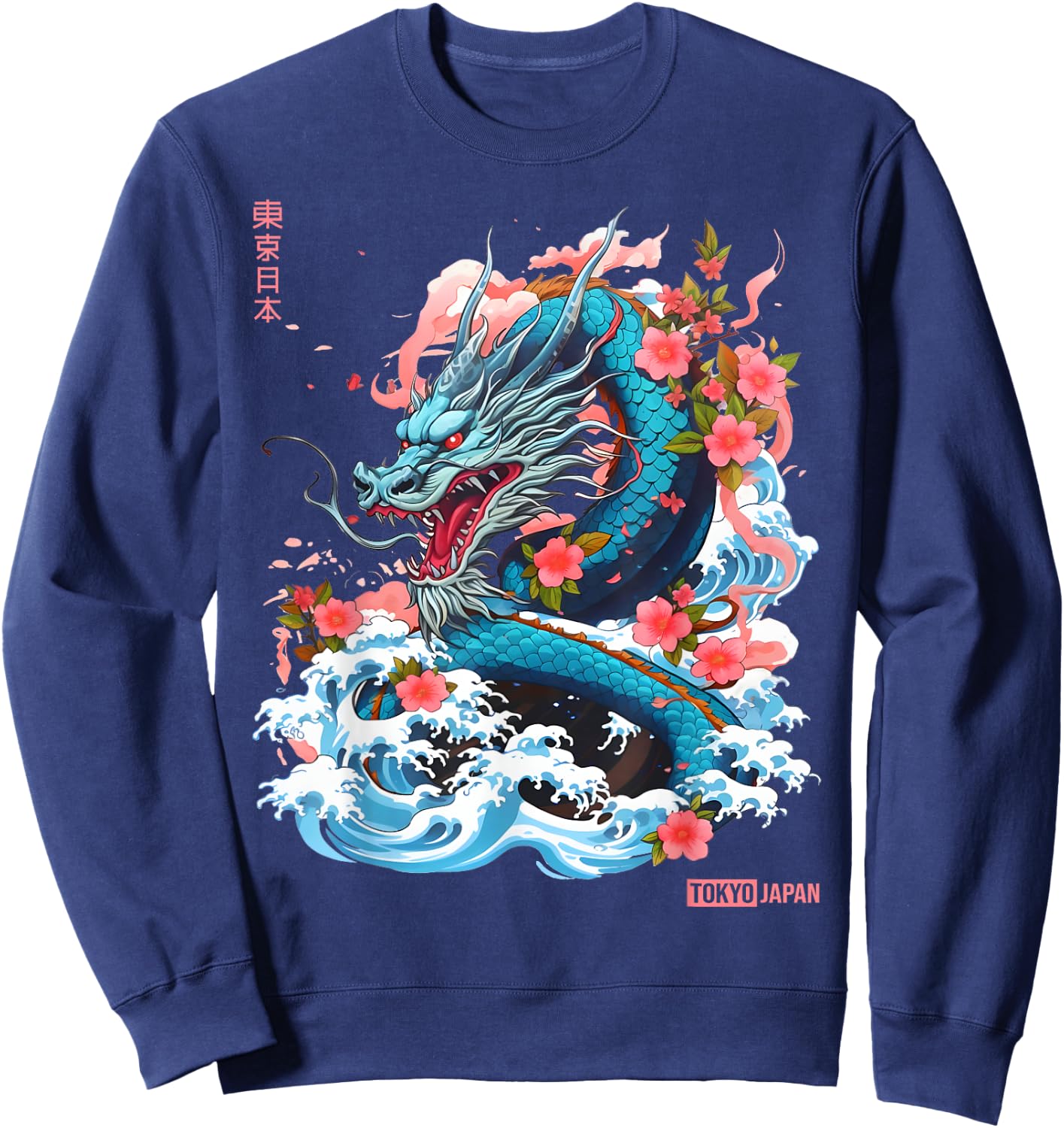Japanese Dragon Tokyo Asian Manga Inspired Retro 80’s Style Sweatshirt - Sweatshirt | Navy