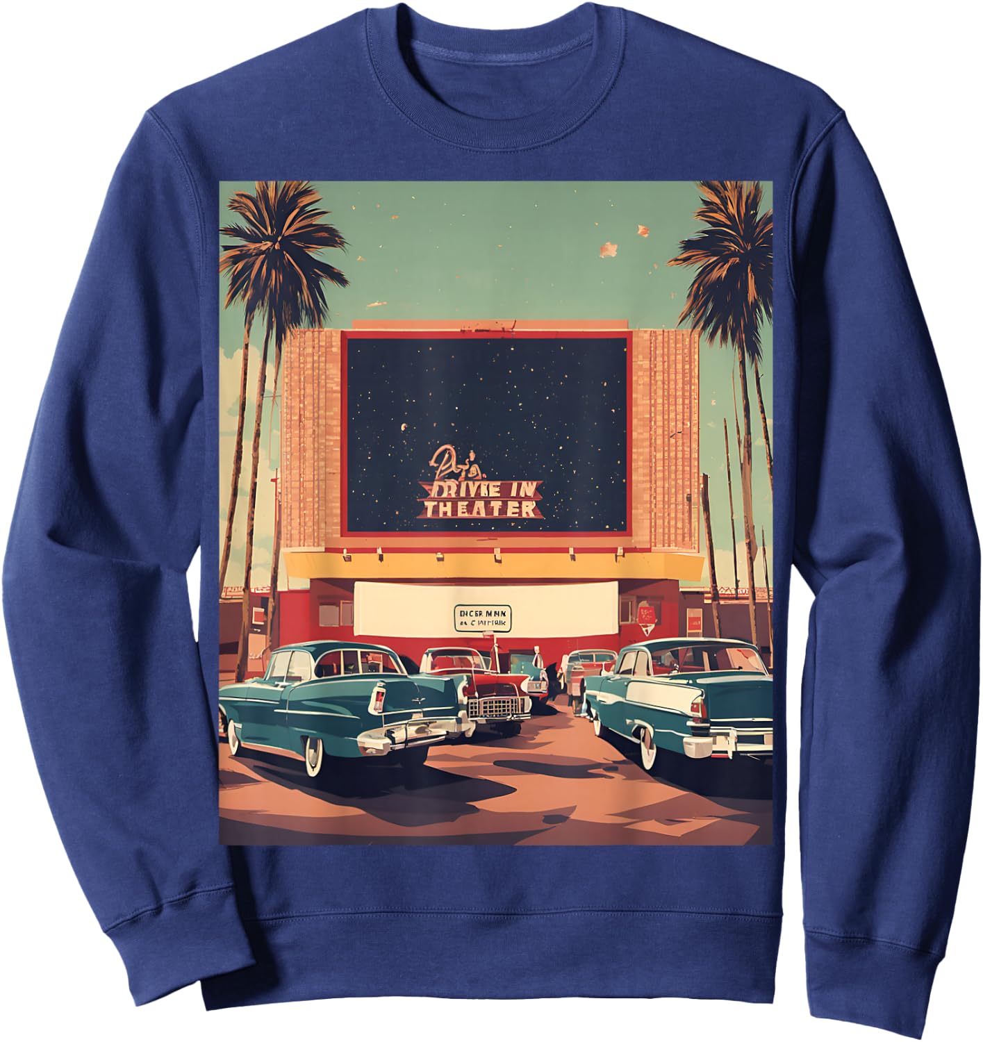 Retro Drive-in Theater Vintage Movies Graphic Sweatshirt - Sweatshirt | Navy