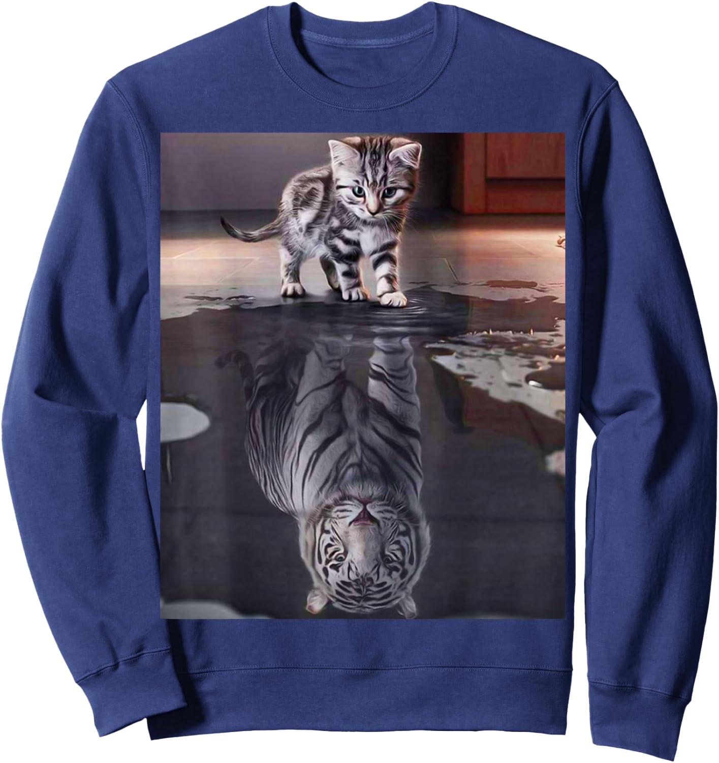 Kitten and Tiger Funny Gifts For Cat Lover, Cat Dad, Cat Mom Sweatshirt - Sweatshirt | Navy